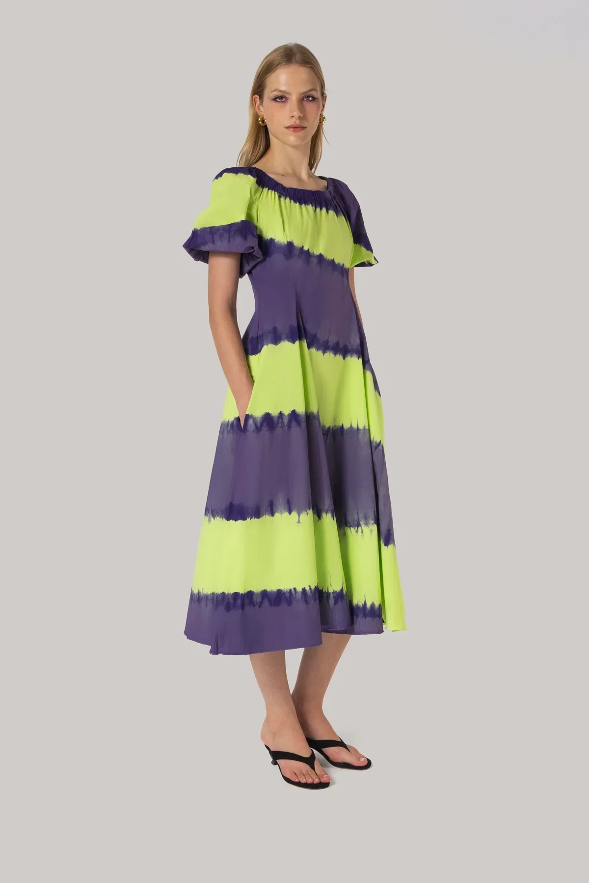 Vestido Marissa Algodão Tie Dye Roxo e Verde - Image 2