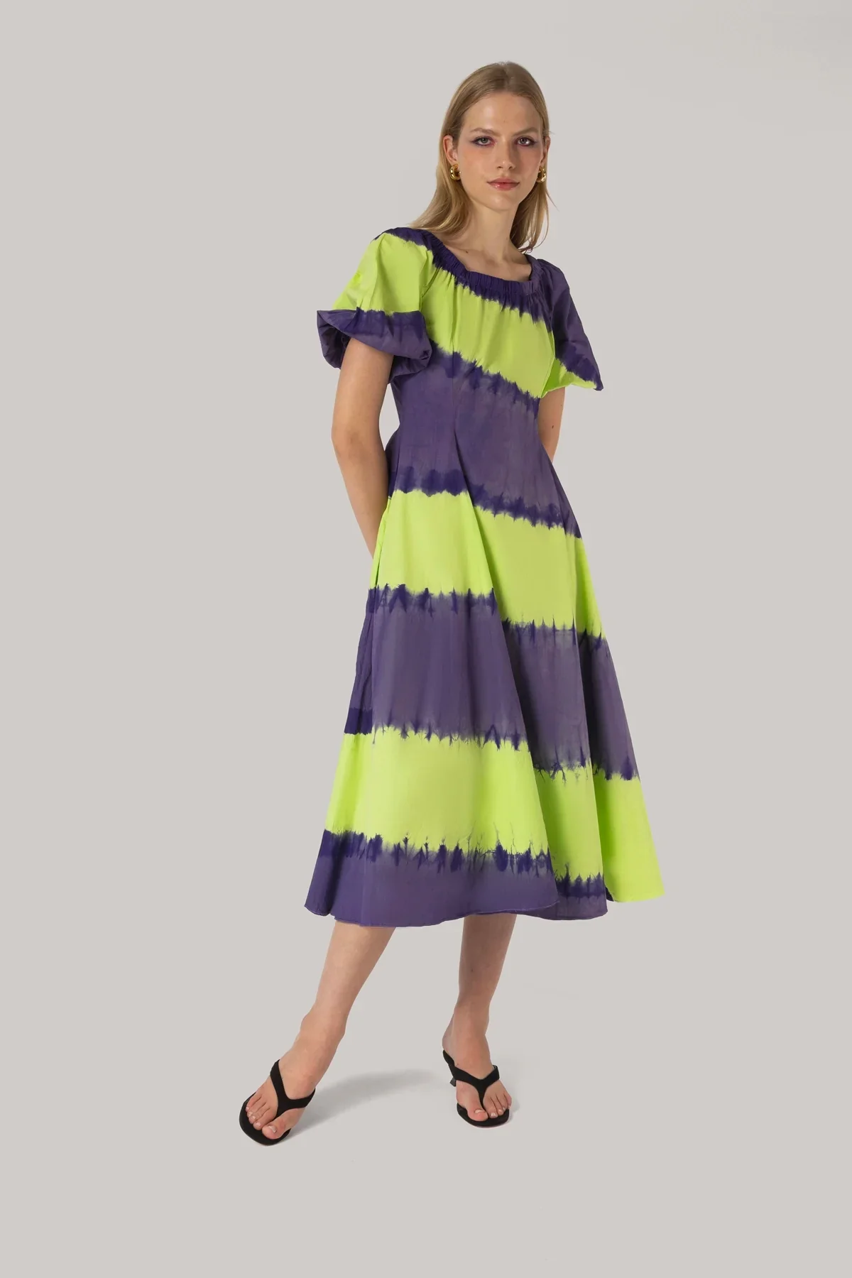 Vestido Marissa Algodão Tie Dye Roxo e Verde - Image 3