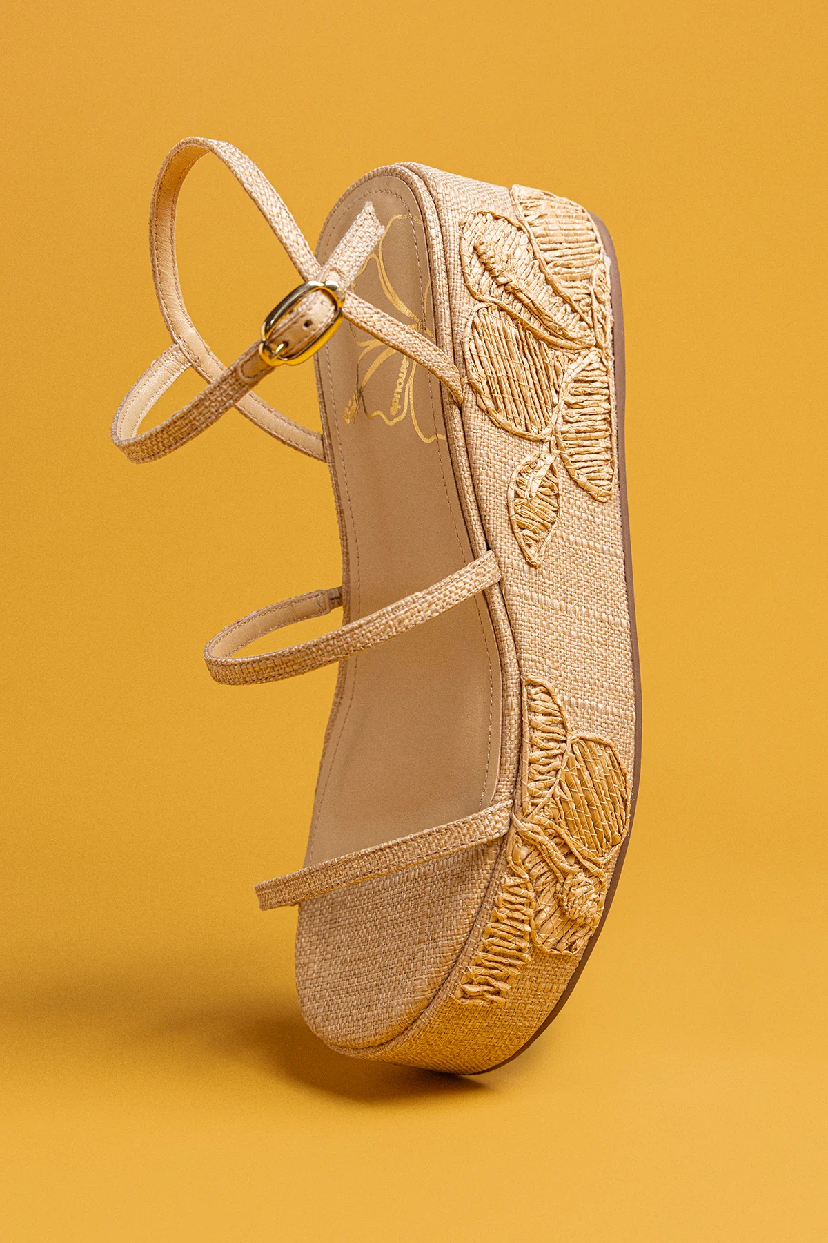 Flatform Gio Ráfia Bege Bordado Floral - Image 6