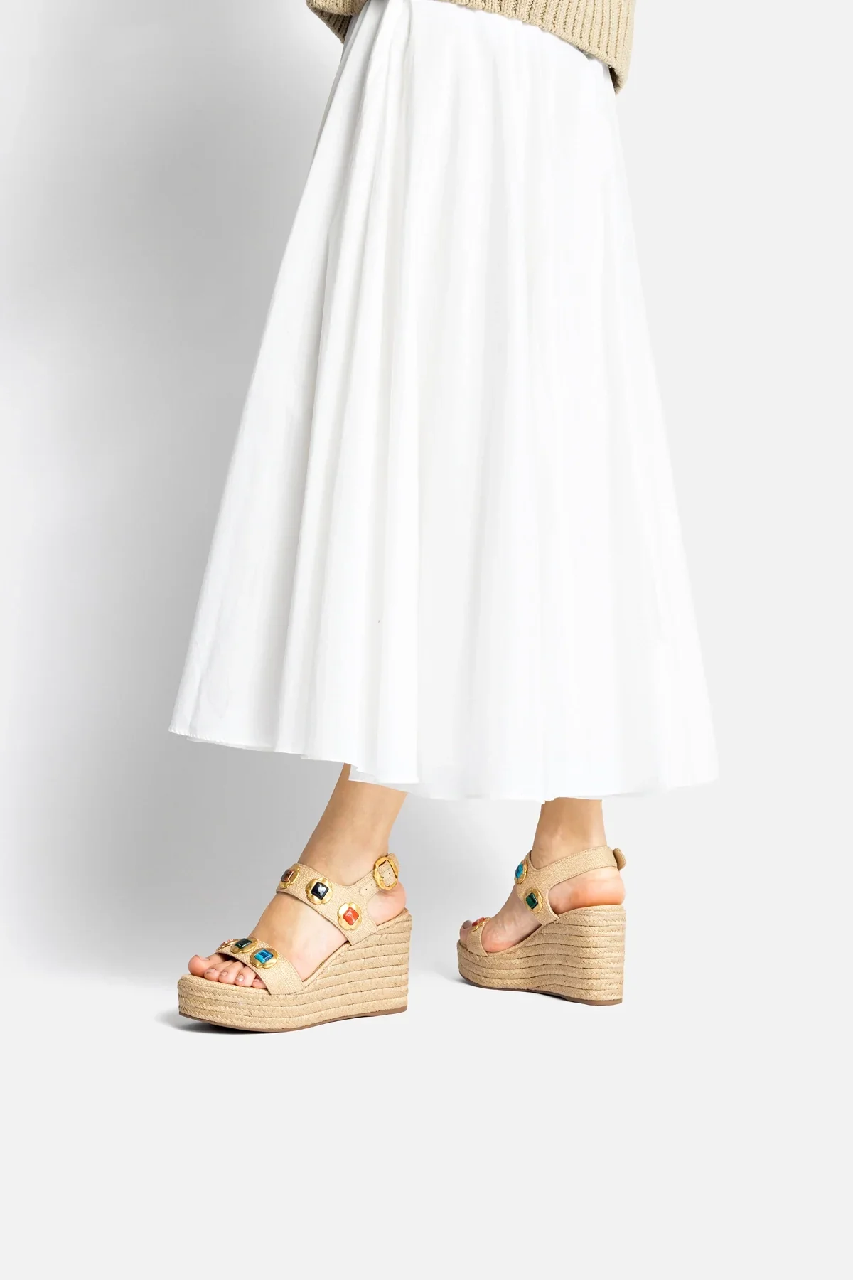 Sandália Anabela Espadrille Milan Gioiello Ráfia Bege - Image 6