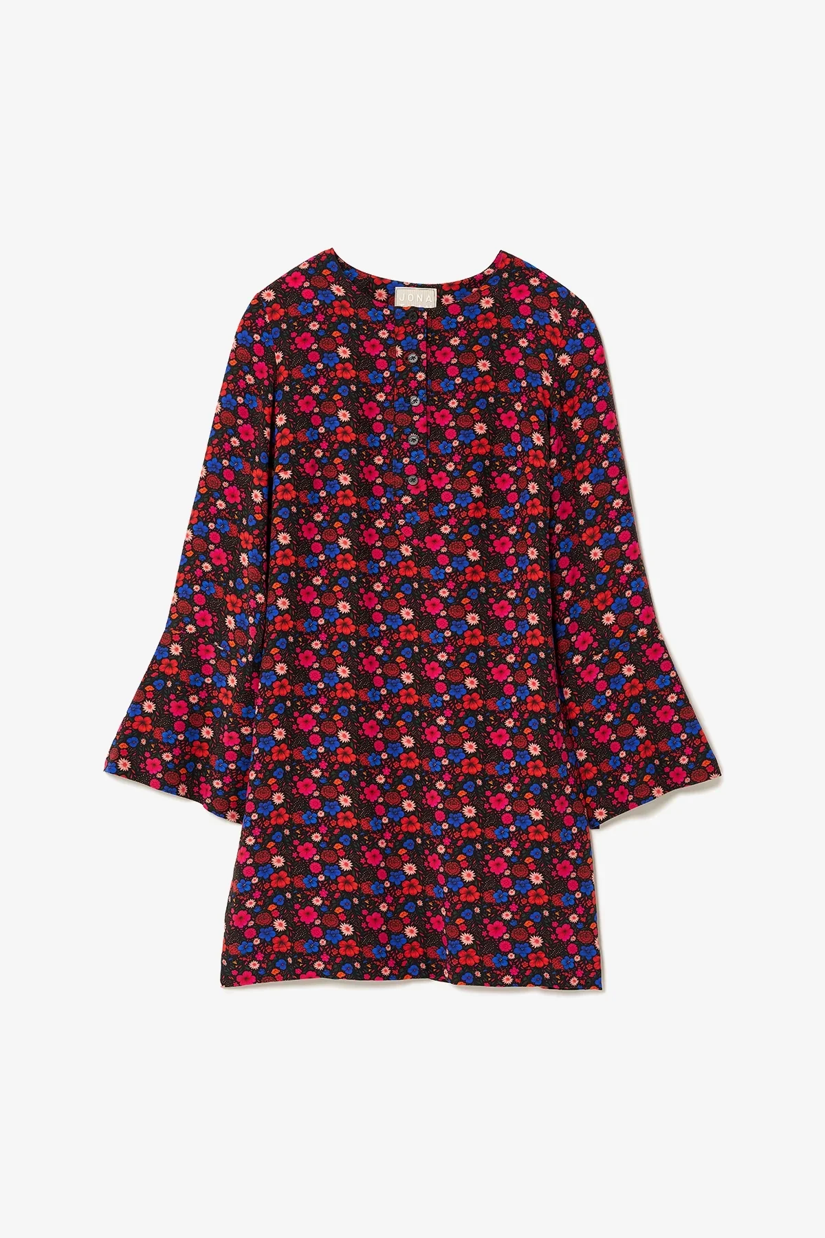 Vestido Túnica Dede Seda Floral Preto