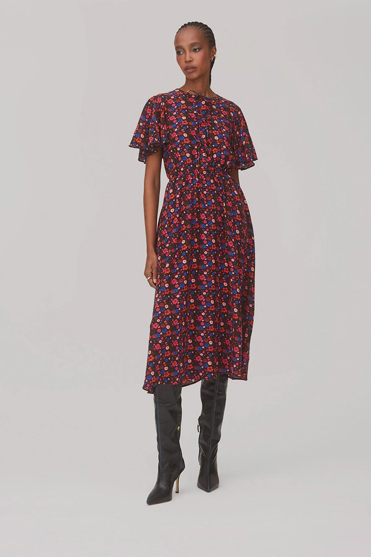 Vestido Nicole Seda Floral Preto - Image 2