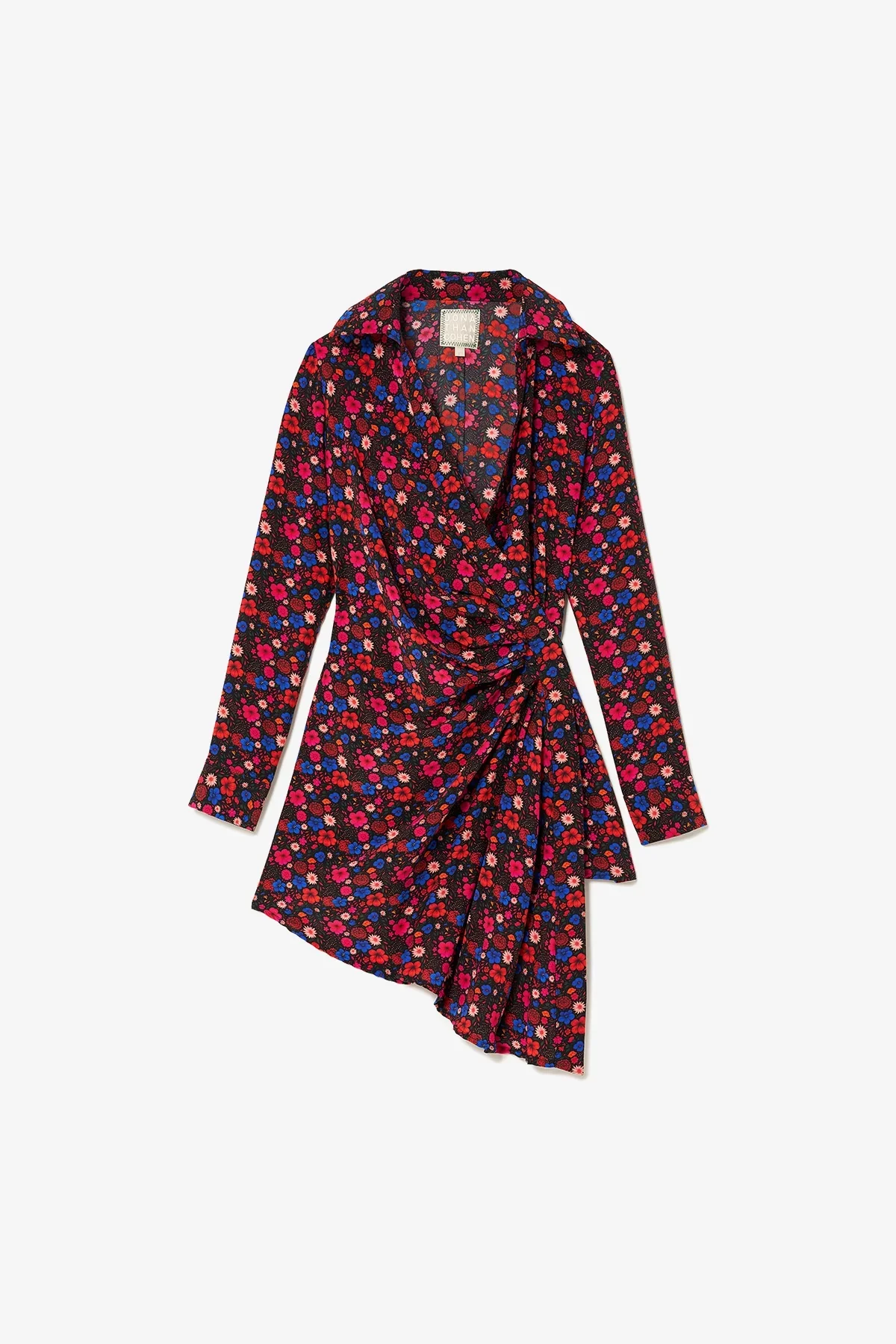 Vestido Transpassado Sashi Cetim Floral Preto