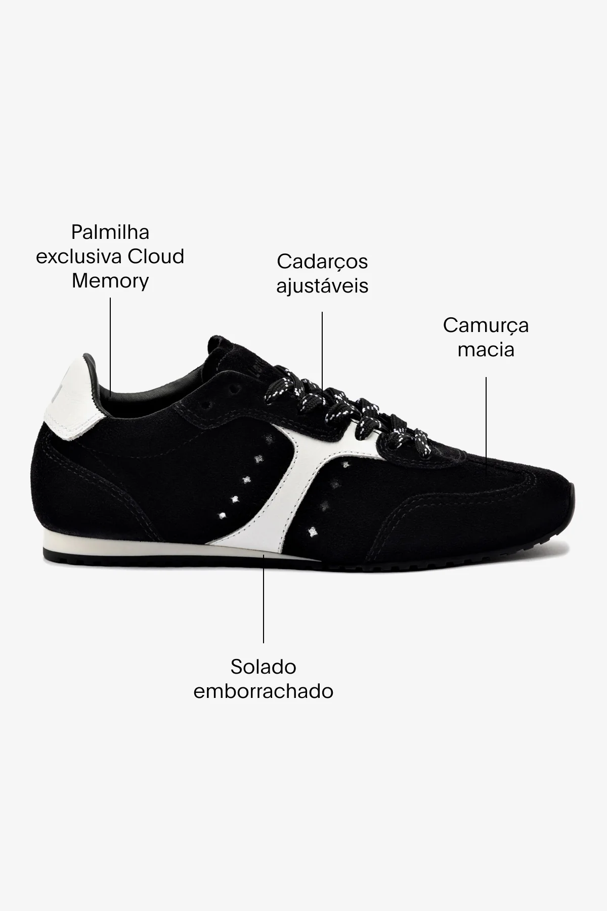 Tênis Stella Camurça Preto e Couro Branco - Image 6