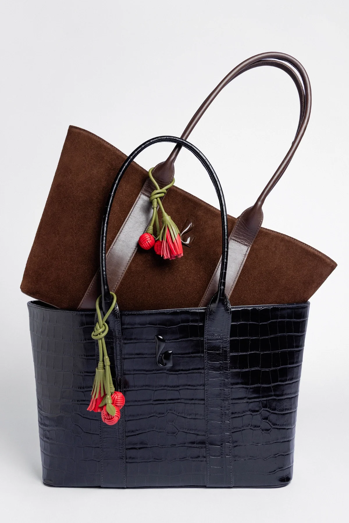 Bolsa Tote Bag City Couro Croco Preto - Image 5