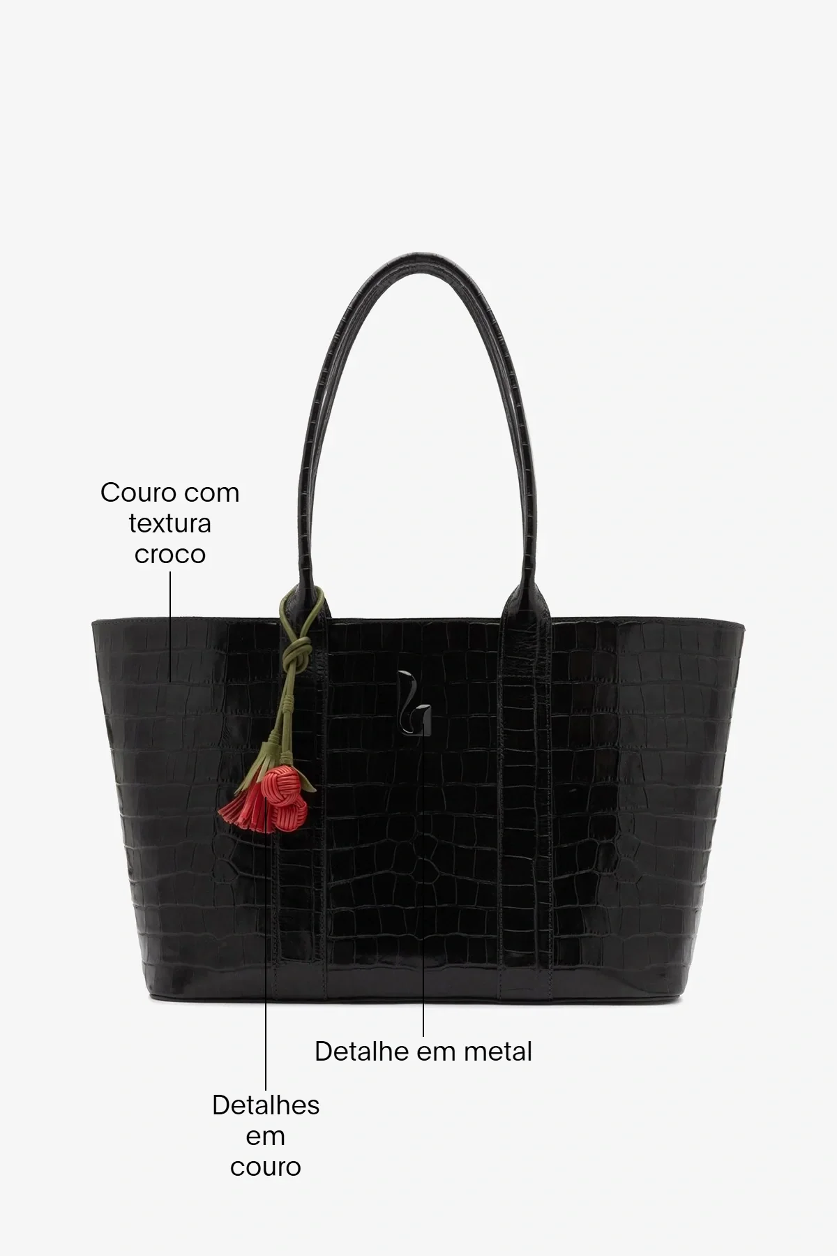 Bolsa Tote Bag City Couro Croco Preto - Image 6