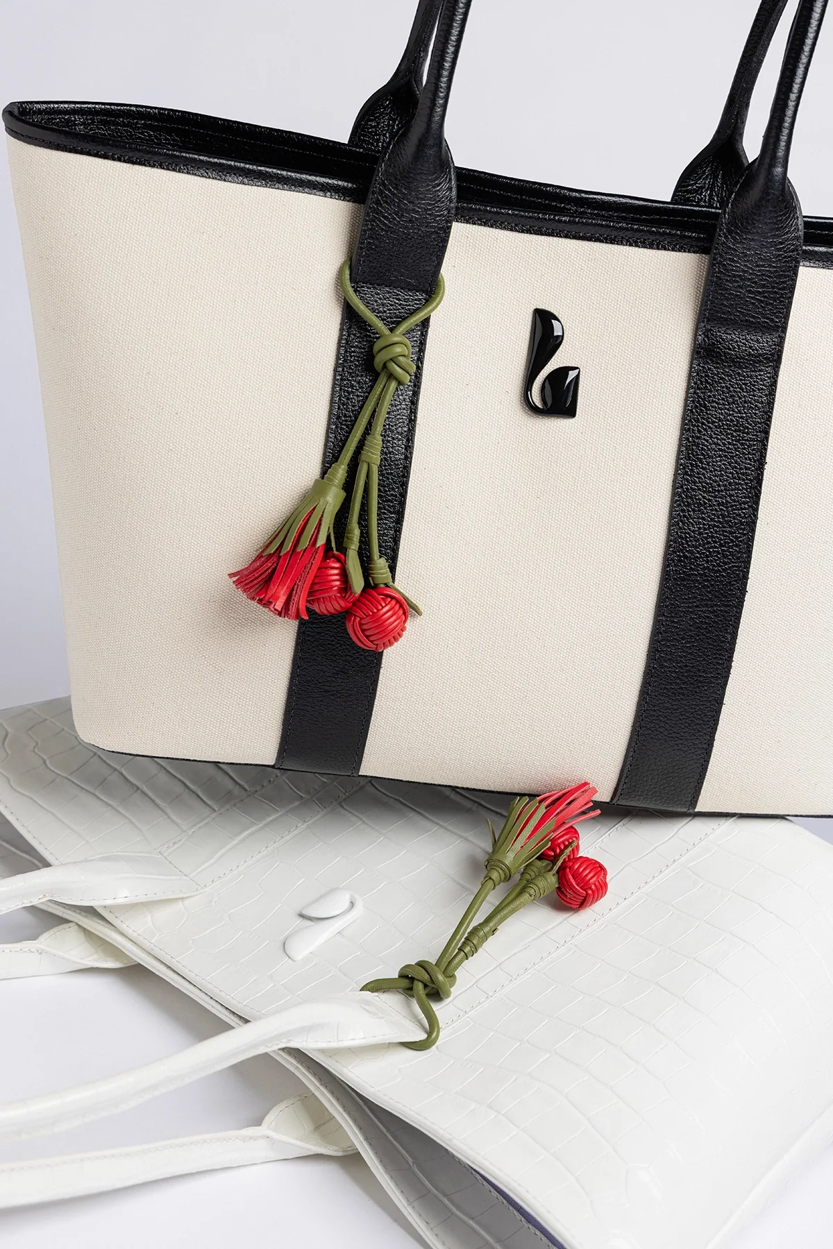 Bolsa Tote Bag City Lona Natural e Couro Preto - Image 3
