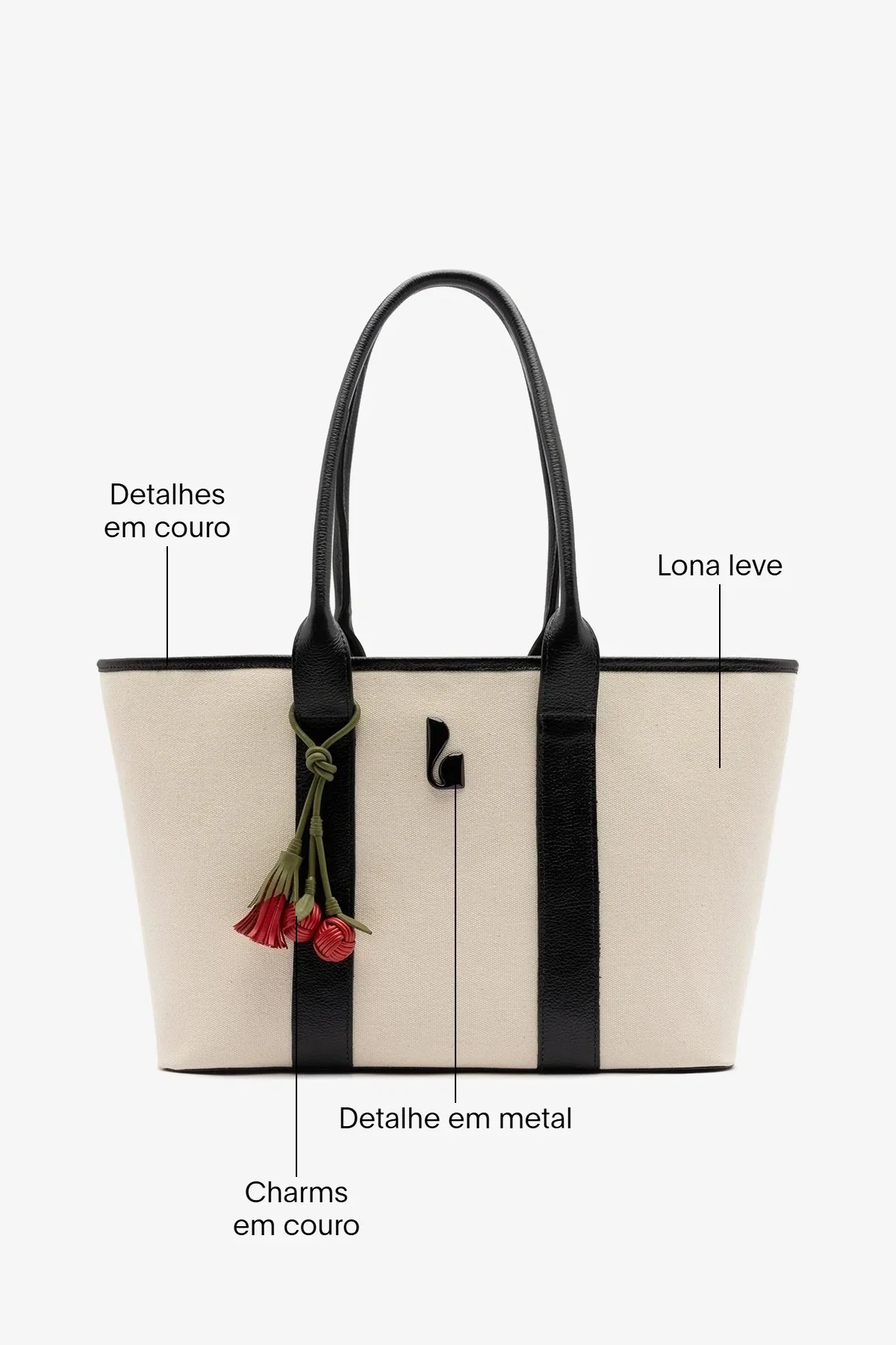 Bolsa Tote Bag City Lona Natural e Couro Preto - Image 6