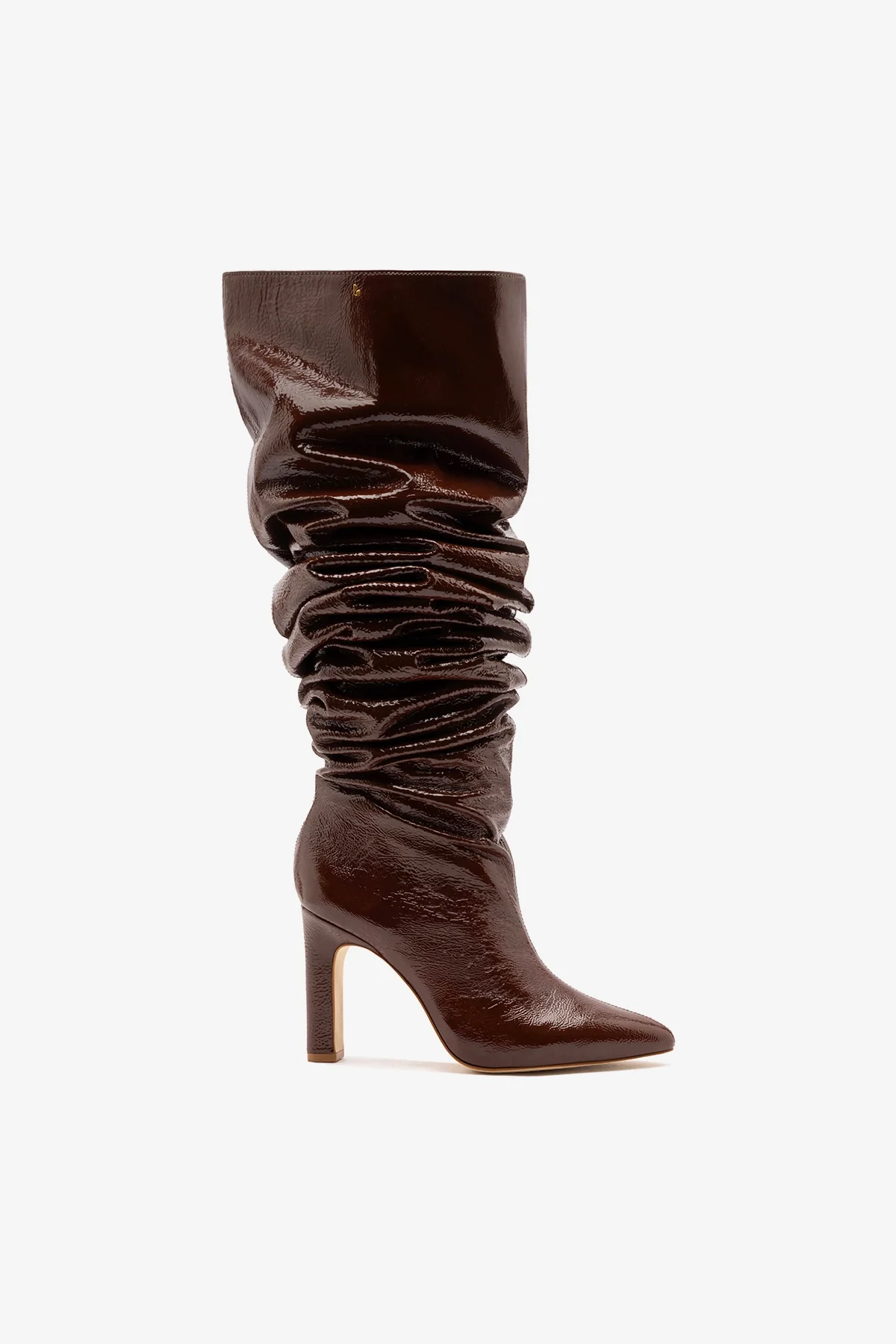 Bota Slouch Cindy Couro Verniz Marrom