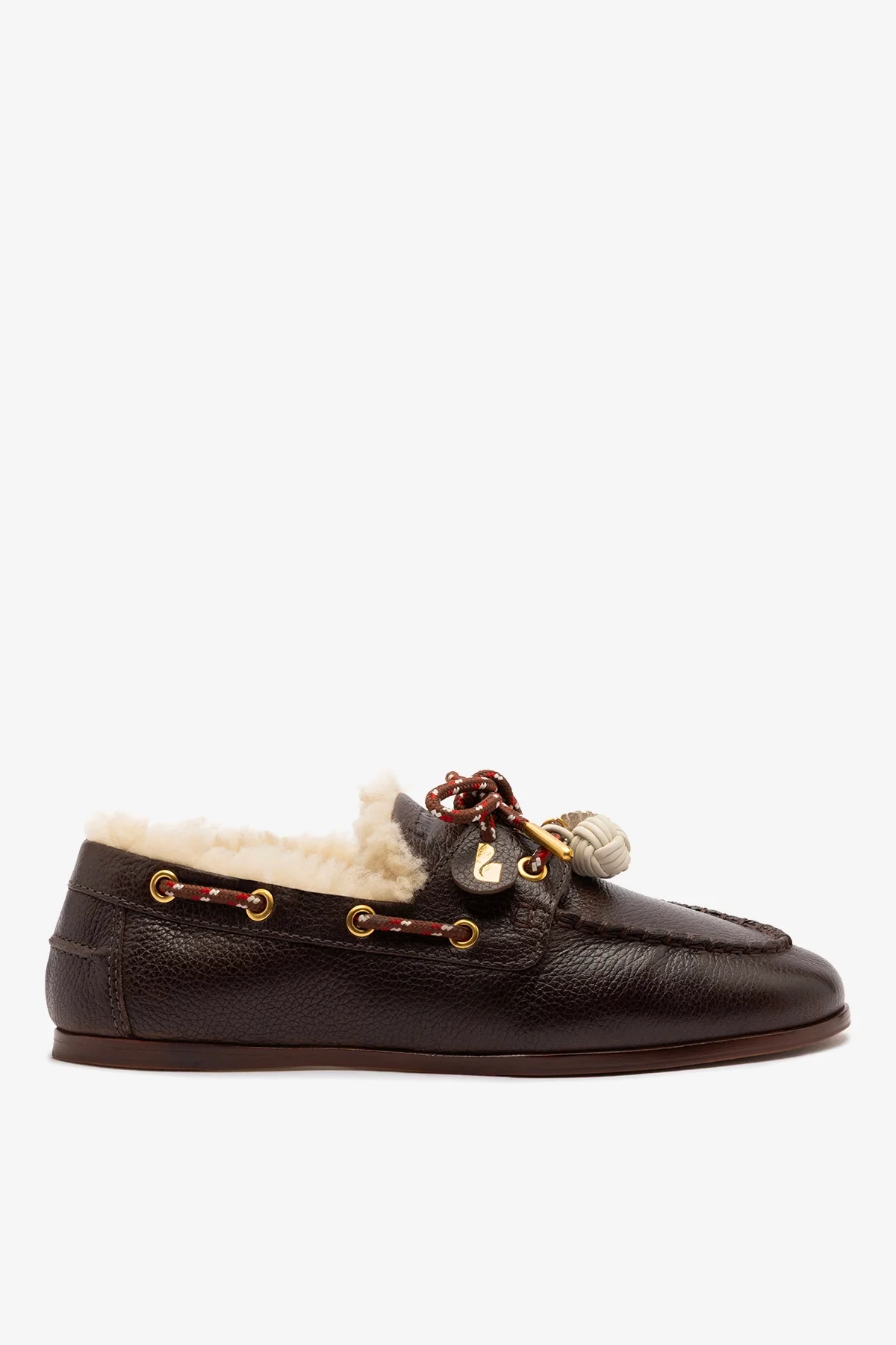 Mocassim Boat Shoe Cyprus Couro Marrom e Lã Natural