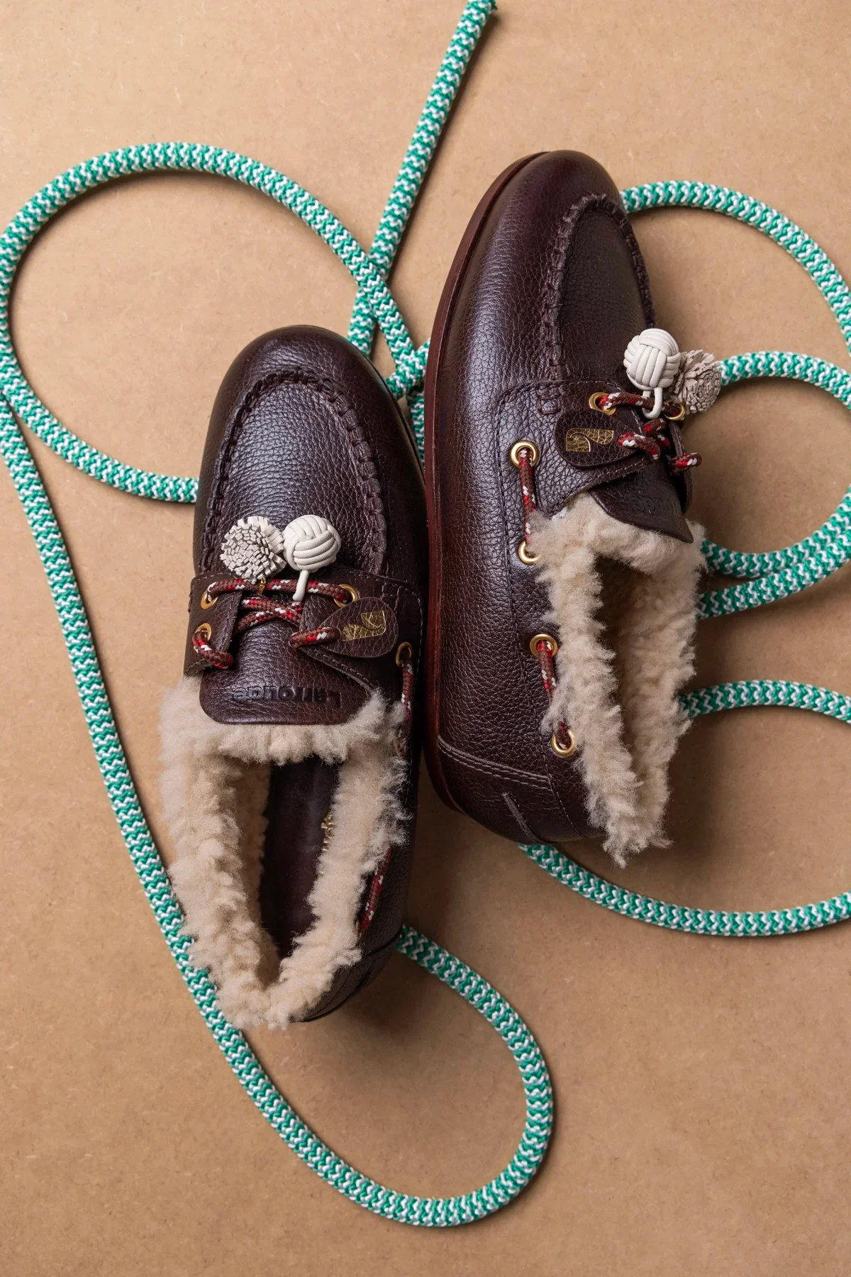 Mocassim Boat Shoe Cyprus Couro Marrom e Lã Natural - Image 2
