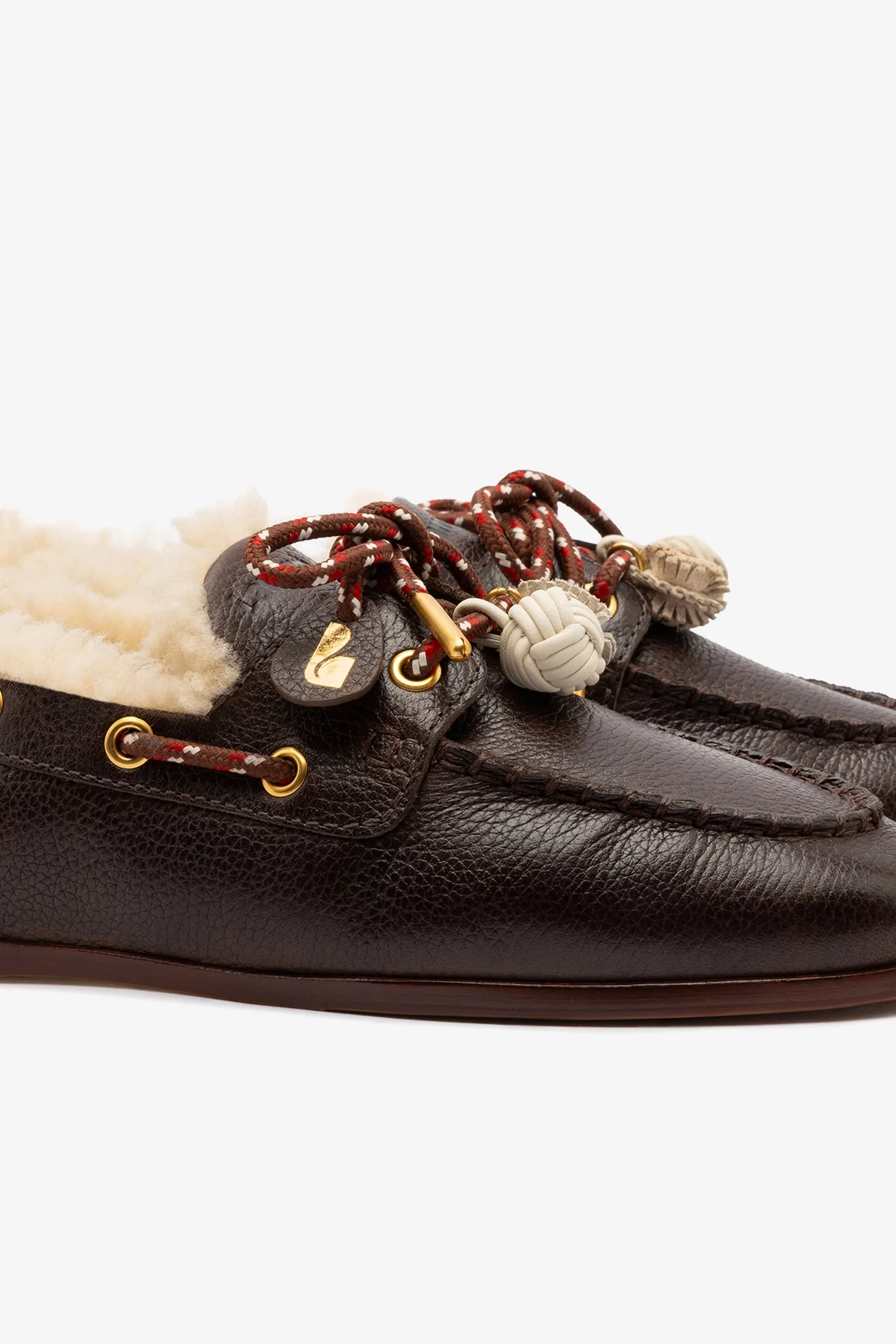 Mocassim Boat Shoe Cyprus Couro Marrom e Lã Natural - Image 4