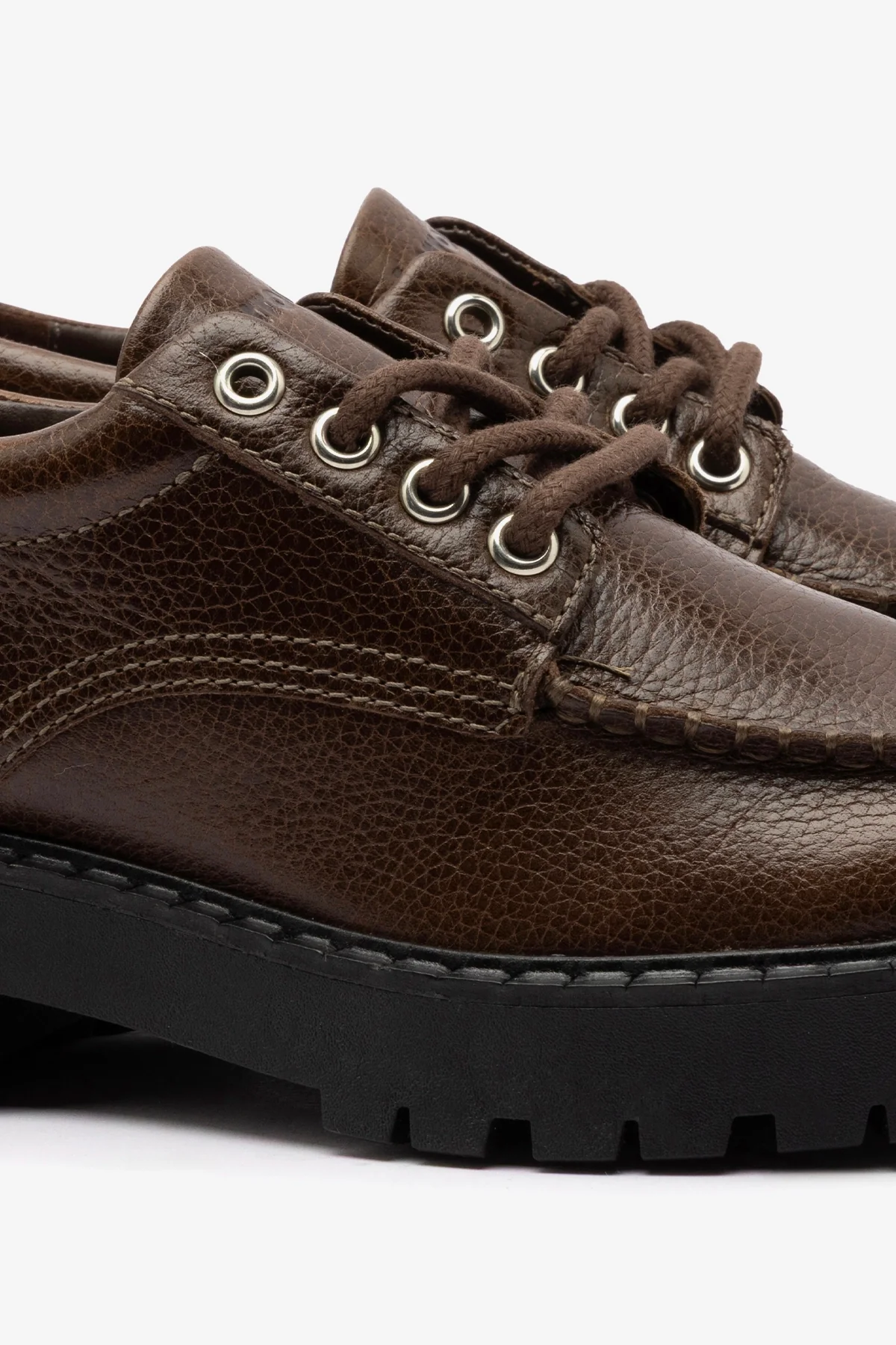 Mocassim Tratorado London Lace Up Couro Marrom - Image 4