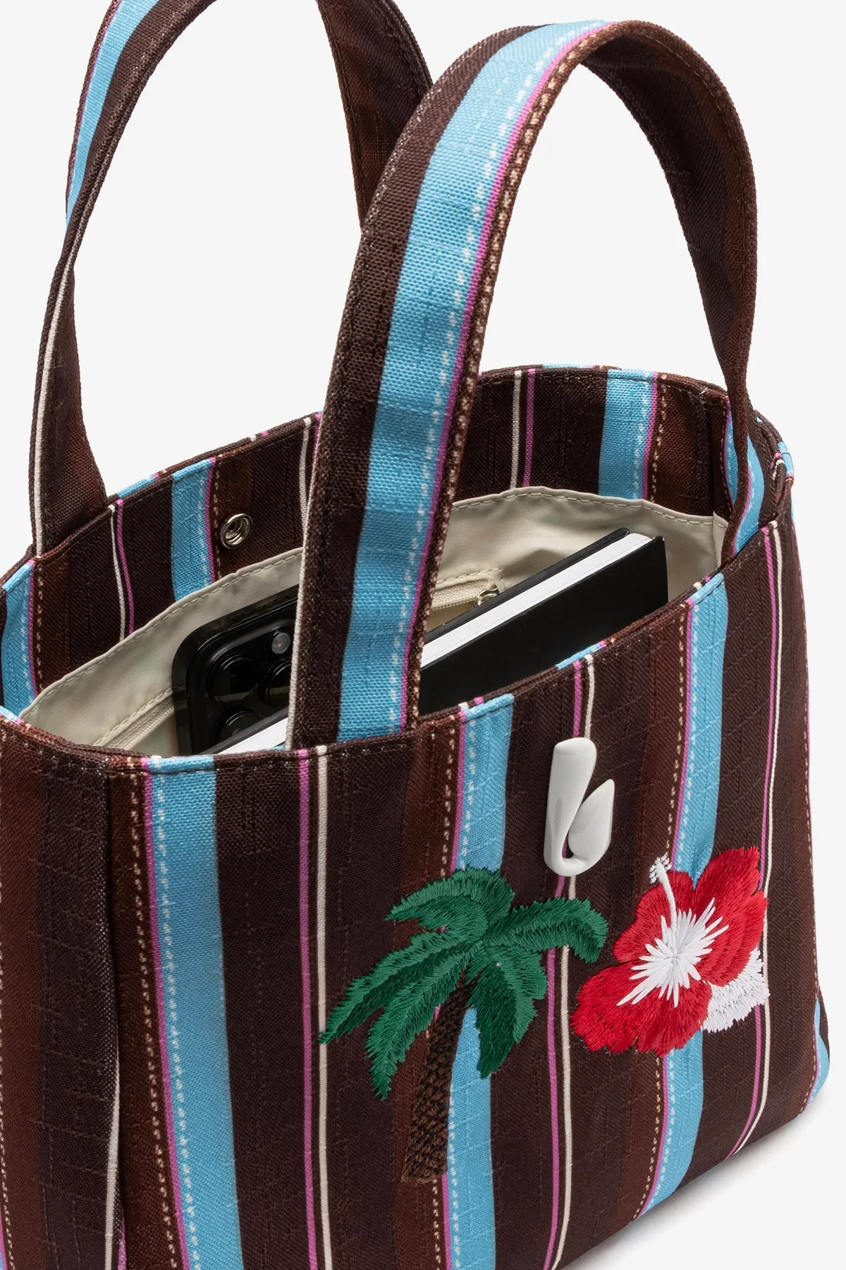 Bolsa Tote Bag Poppy Mini Ráfia Listrada Marrom - Image 4