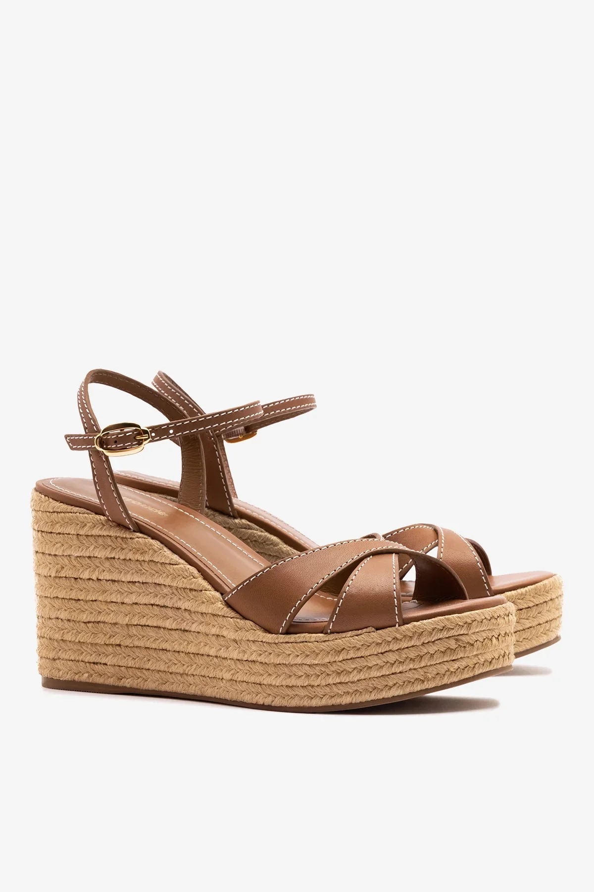 Sandália Anabela Espadrille Bianca Couro Caramelo - Image 3