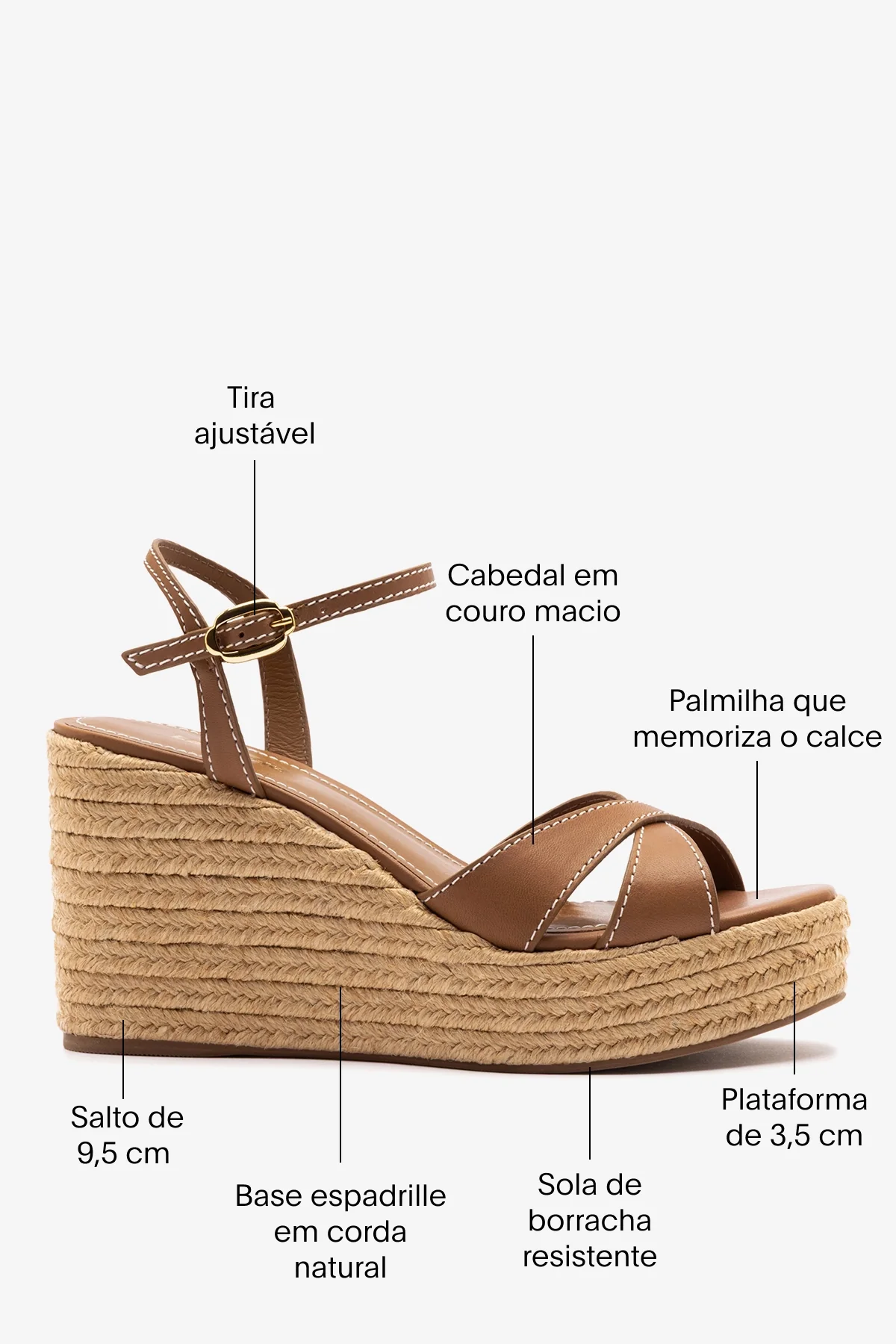 Sandália Anabela Espadrille Bianca Couro Caramelo - Image 5