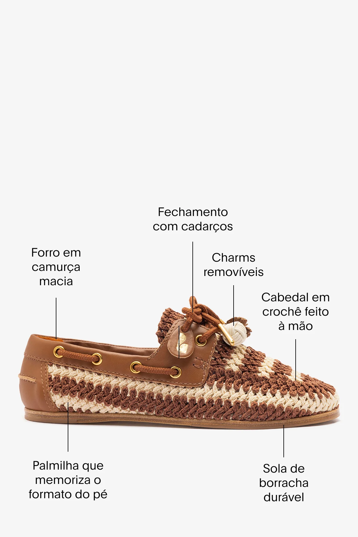 Mocassim Boat Shoe Cyprus Crochê e Couro Caramelo - Image 5