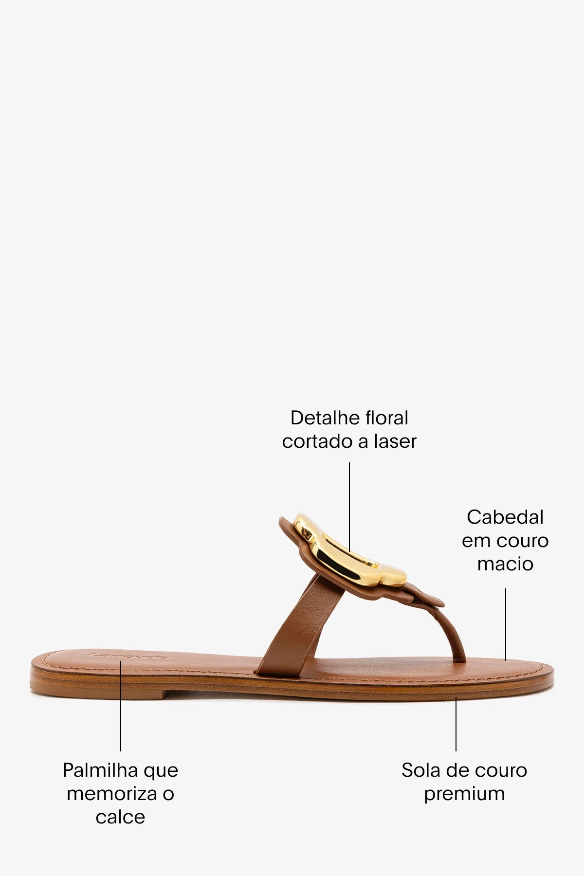 Sandália Flat Margherita Couro Off White e Metal Dourado - Image 5