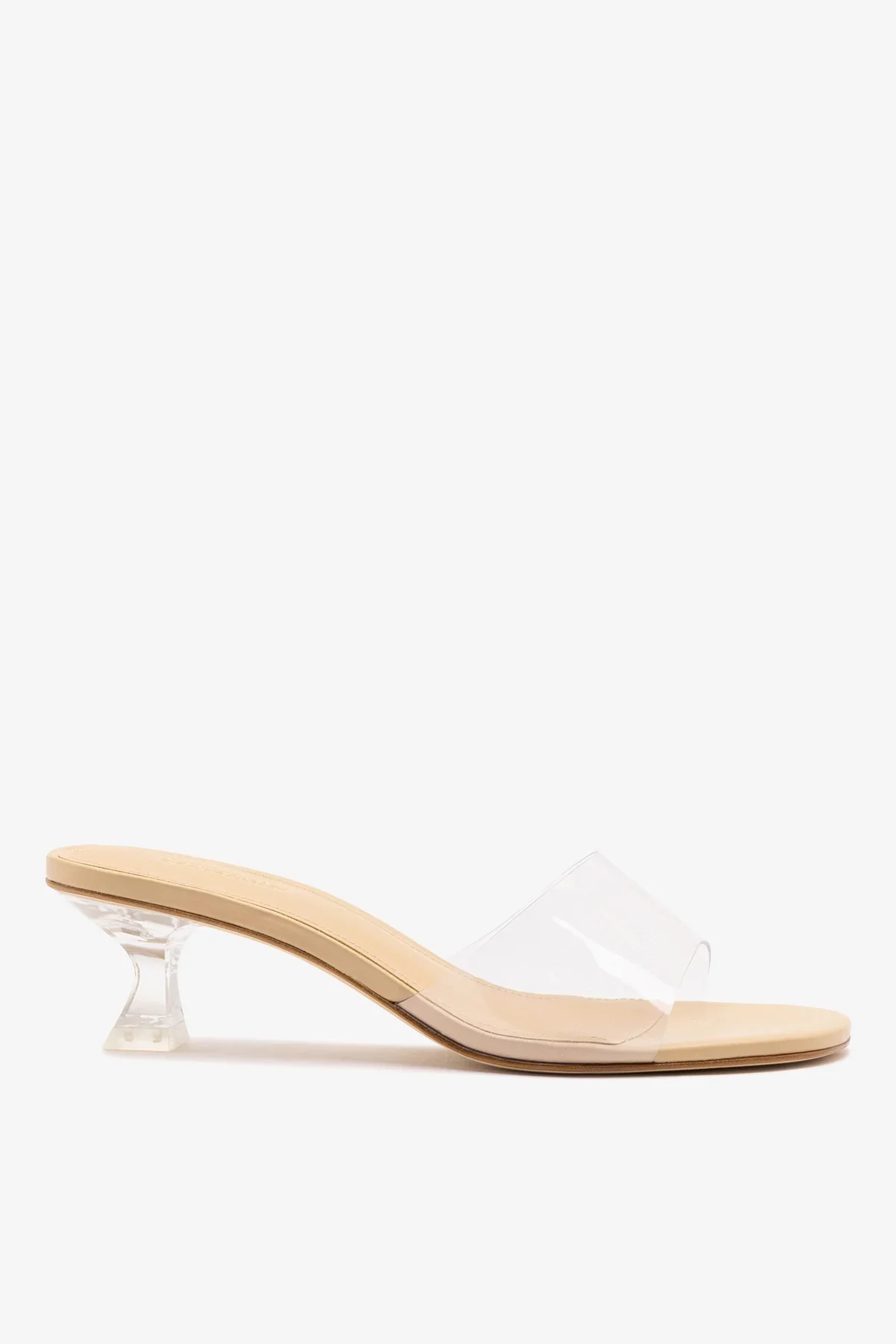 Mule Vivi Lucite Clear Couro Bege