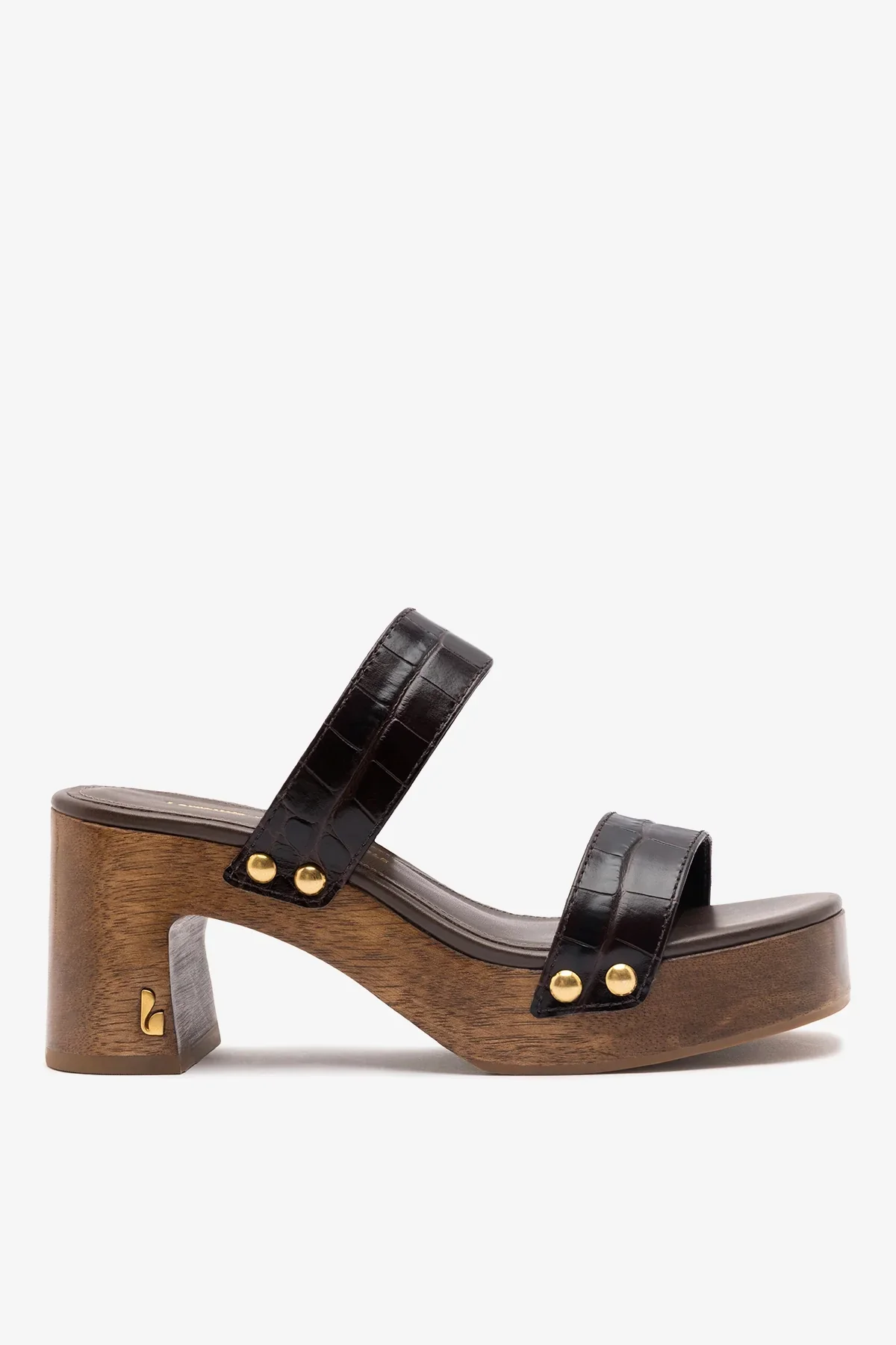 Larroudé x Kenneth Cole: Mule Couro Croco Marrom