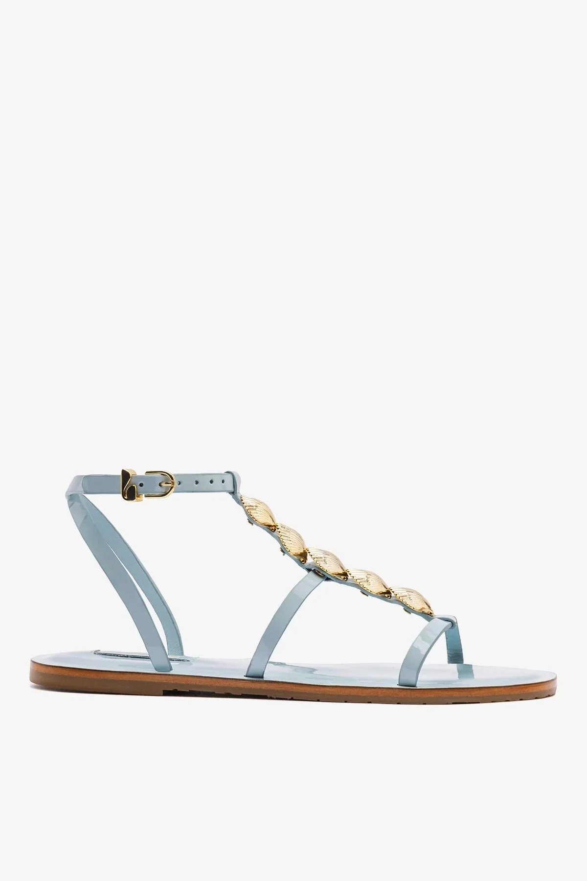 Sandalia Flat Coquile Couro Verniz Azul