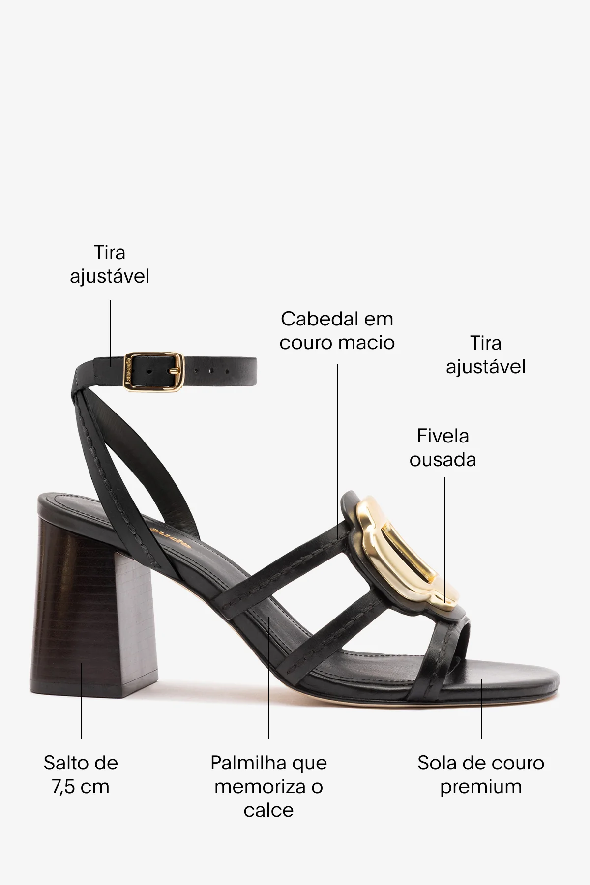 Sandália Margherita Block Couro Preto - Image 5