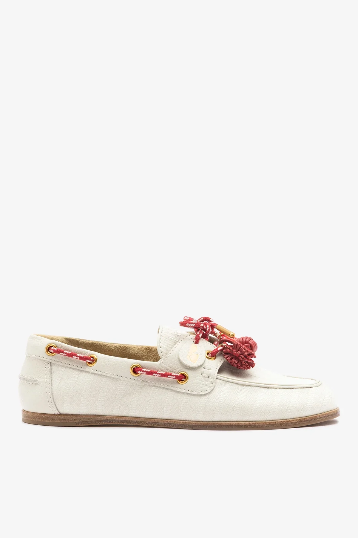 Mocassim Boat Shoe Cyprus Lona Listrada Off White