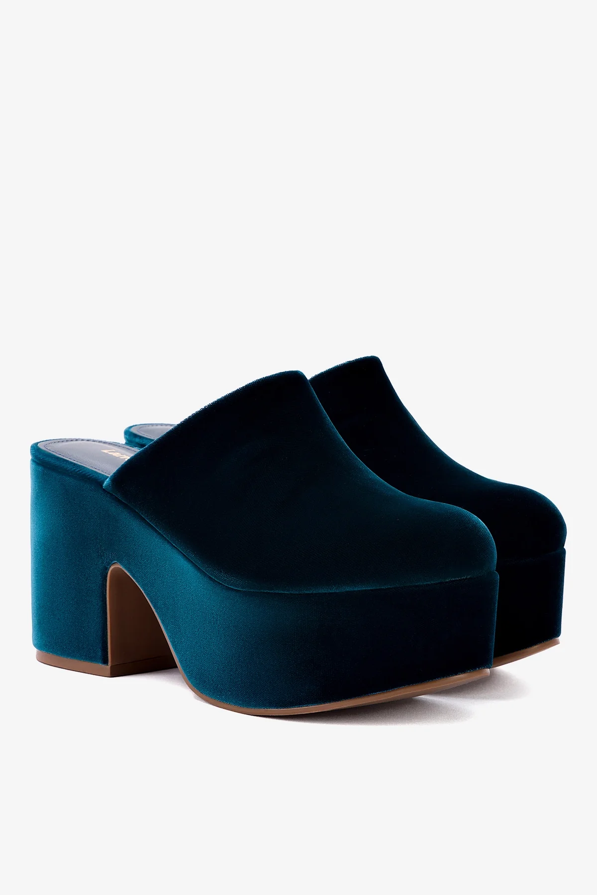 Mule Clog Plataforma Miso Veludo Azul - Image 3