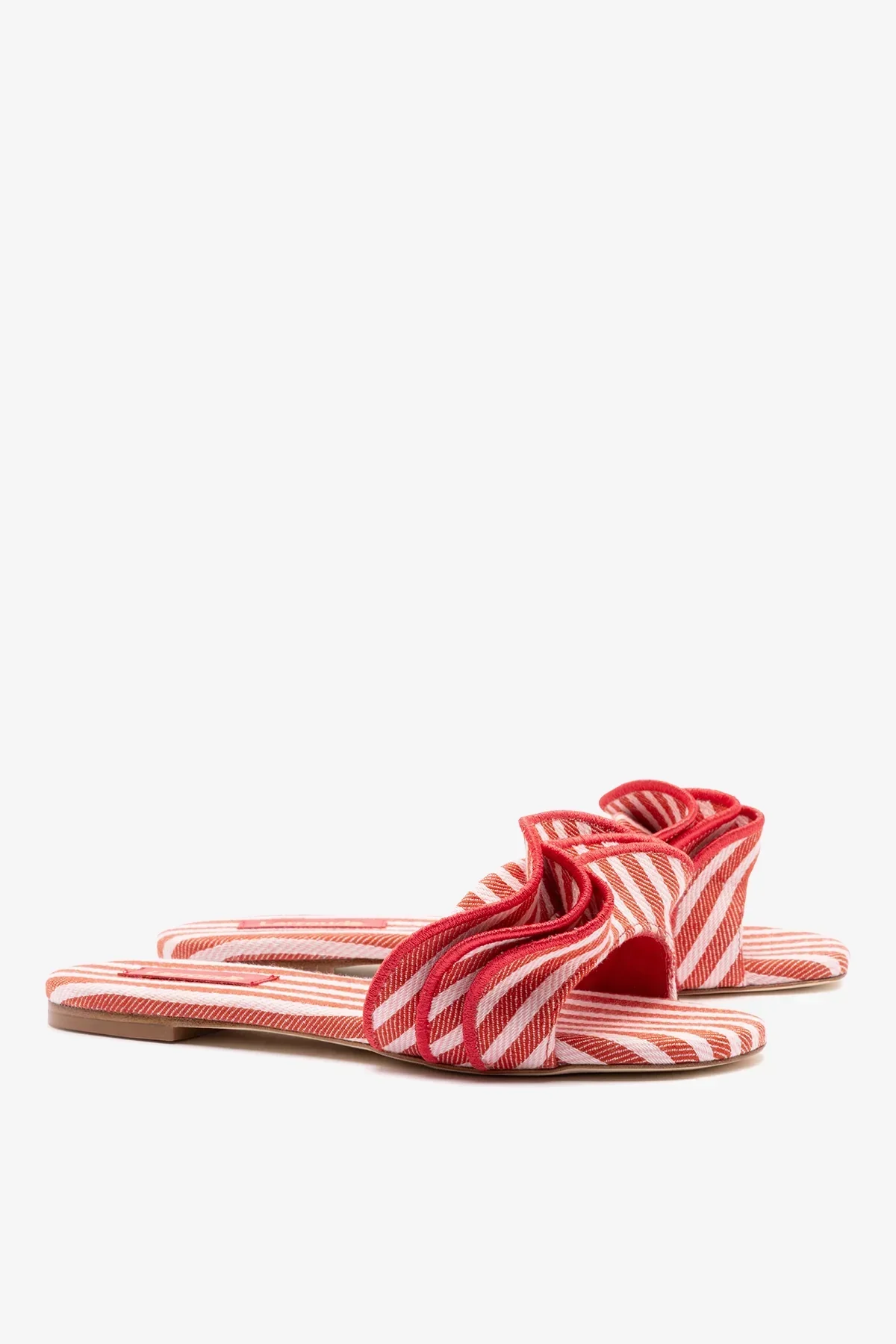 Flat Ivy Lona Listrado Vermelho e Babados - Image 3