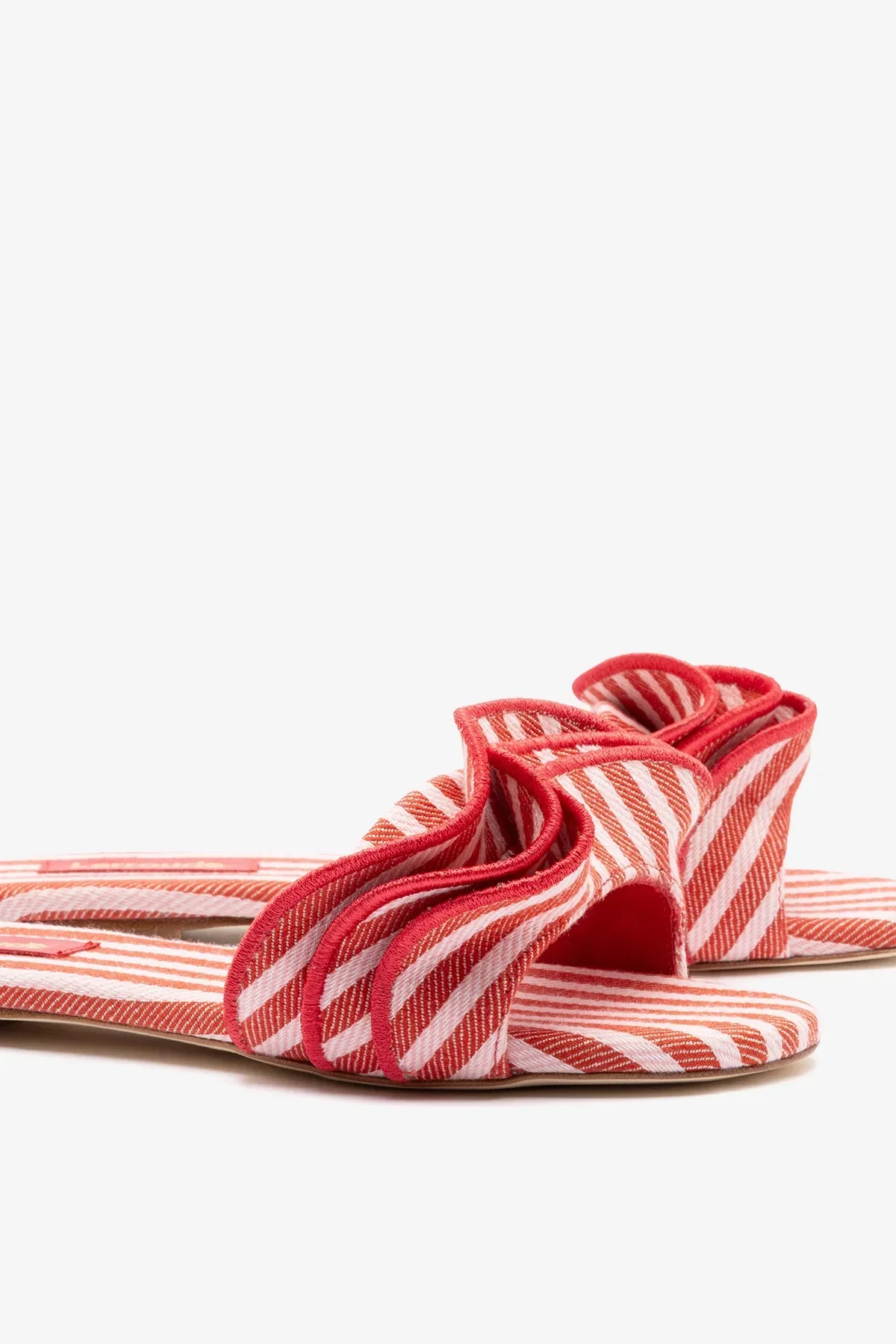 Flat Ivy Lona Listrado Vermelho e Babados - Image 4