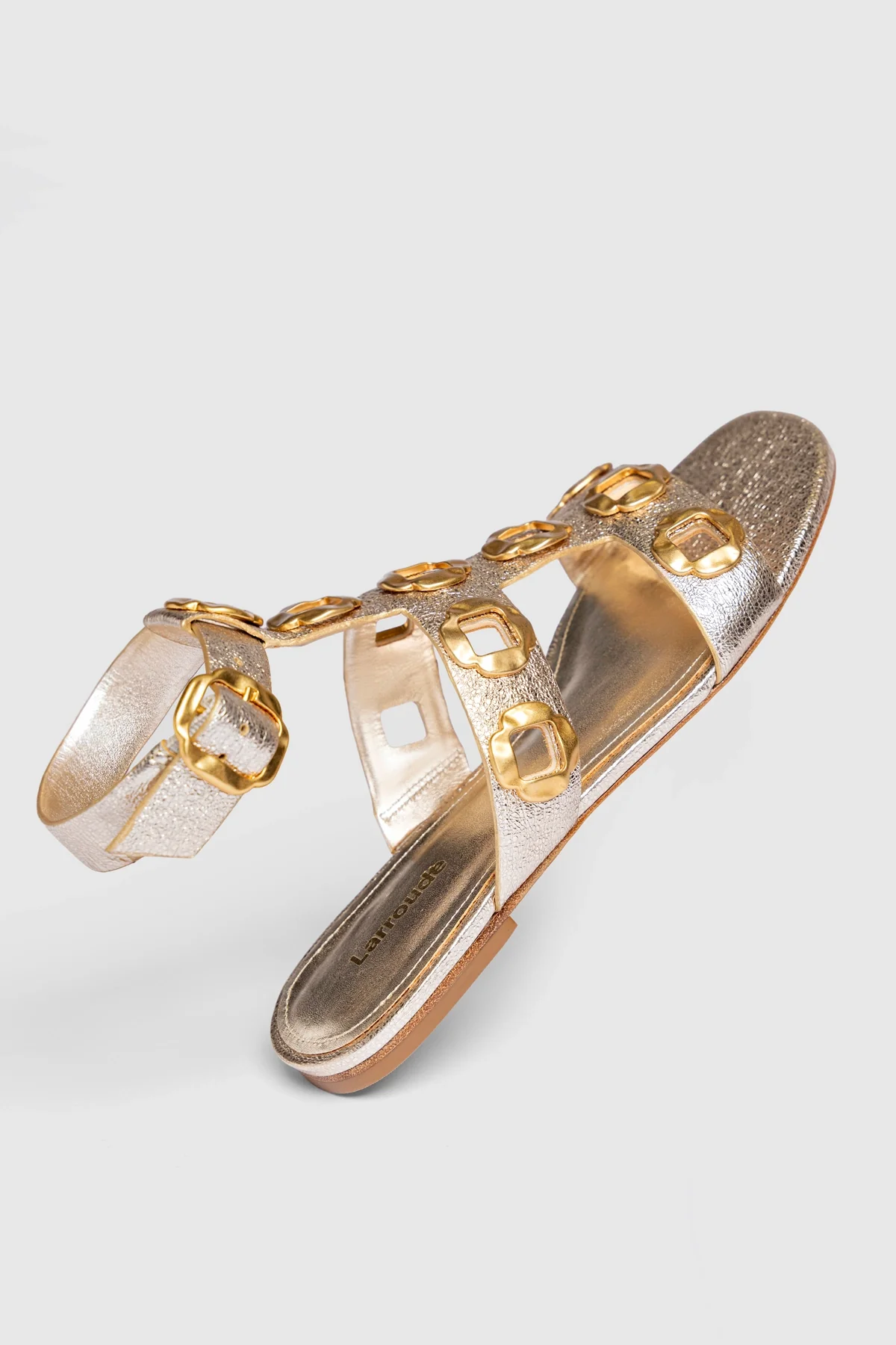 Sandália Gladiadora Flat Milan Couro Dourado - Image 2