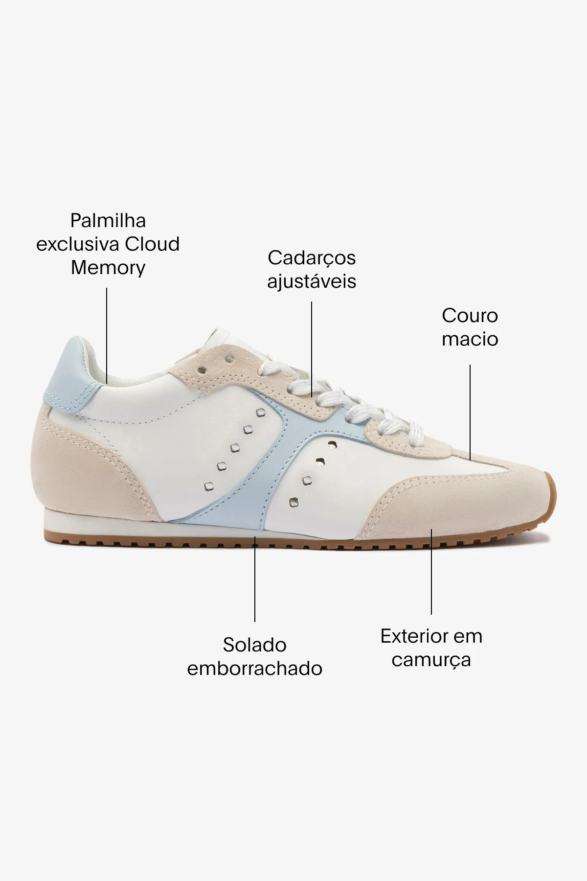 Tênis Stella Camurça Cinza e Couro Branco e Azul - Image 5