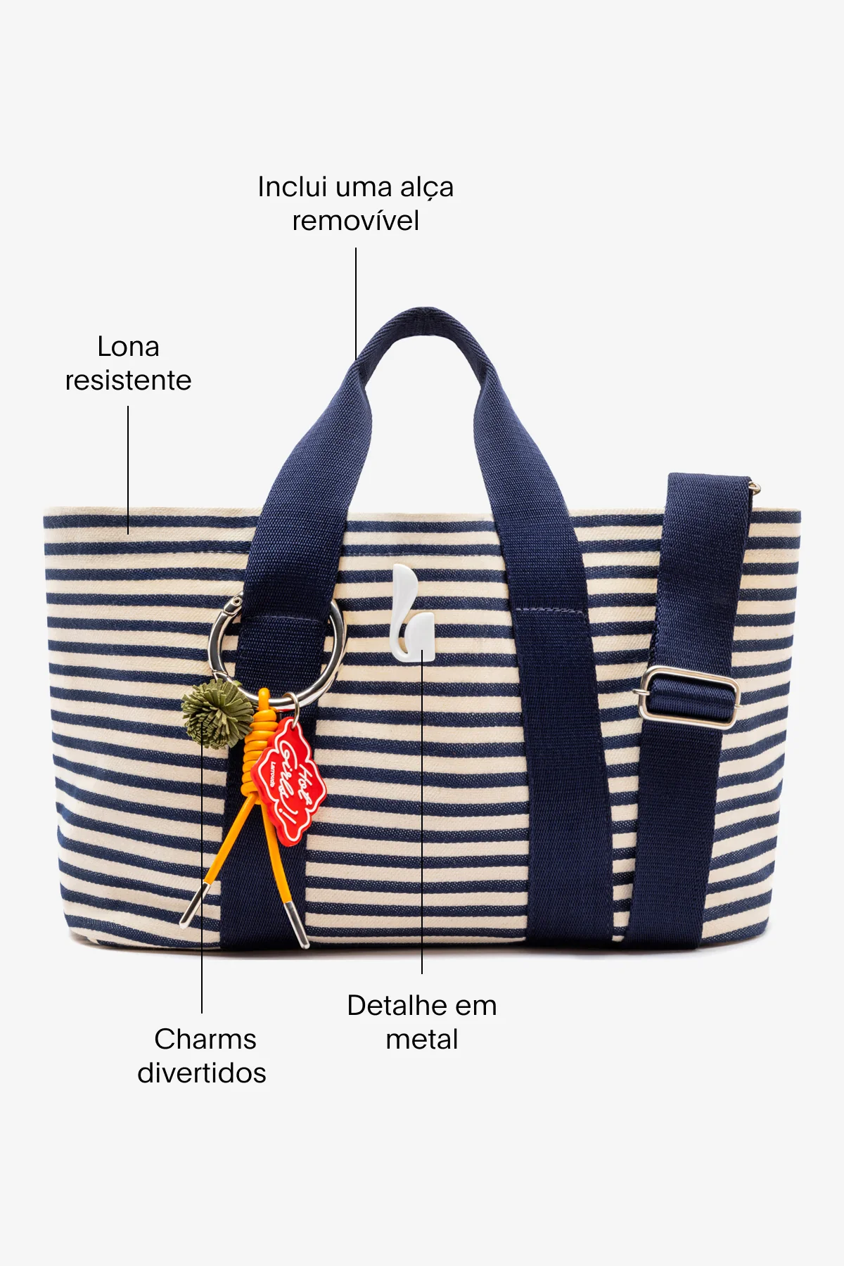 Bolsa Tote Bag Americana Lona Listrada Azul e Natural - Image 5