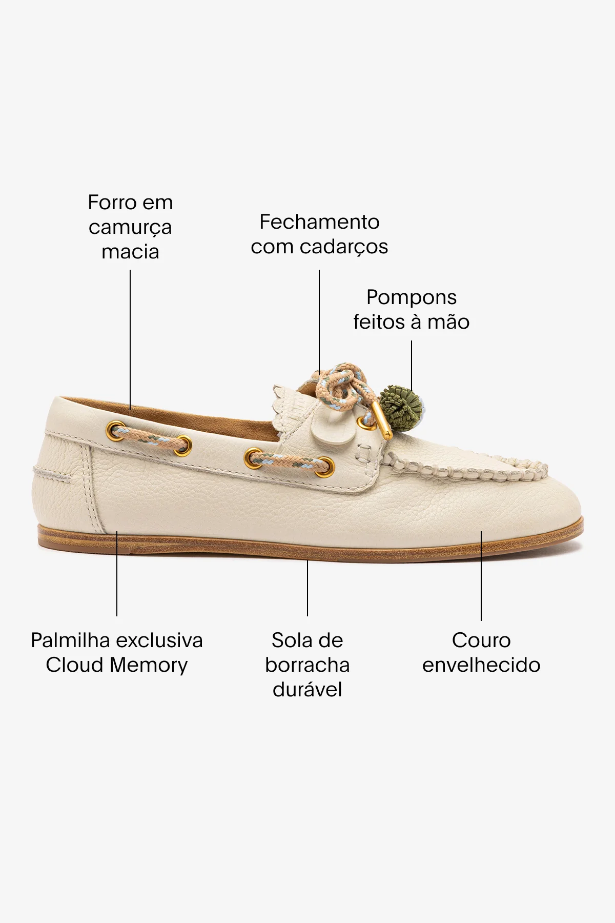 Mocassim Boat Shoe Cyprus Couro Off White - Image 5