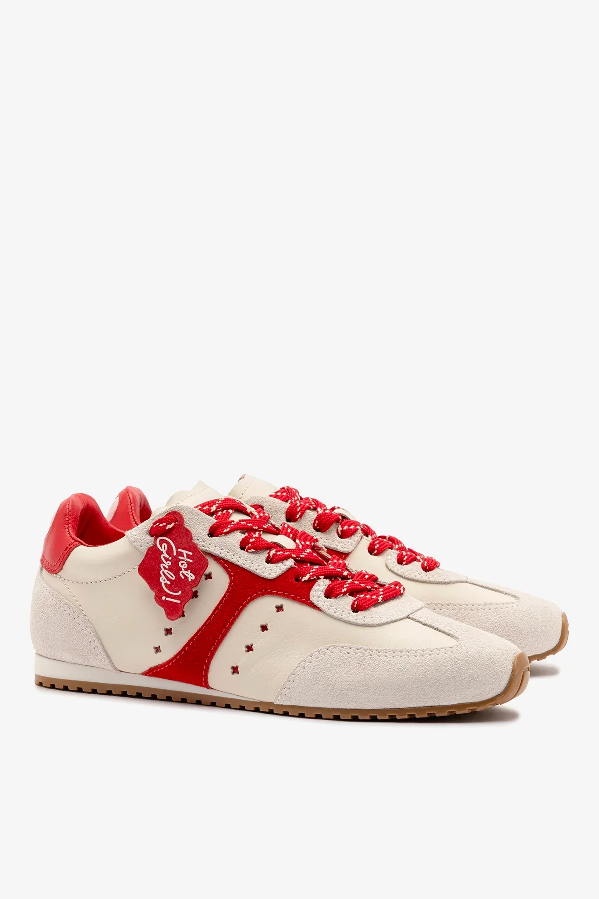 Tênis Stella Amore Couro Off White e Camurça Vermelho - Image 3