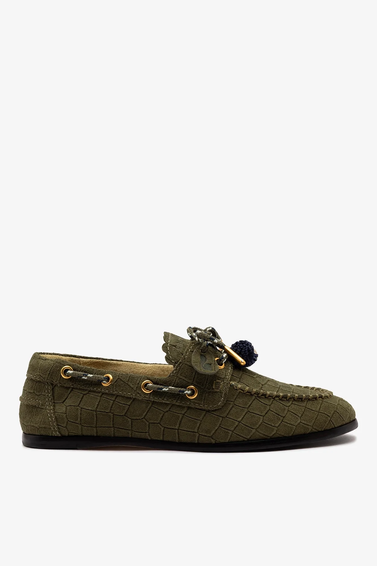 Mocassim Boat Shoe Cyprus Camurça Croco Verde