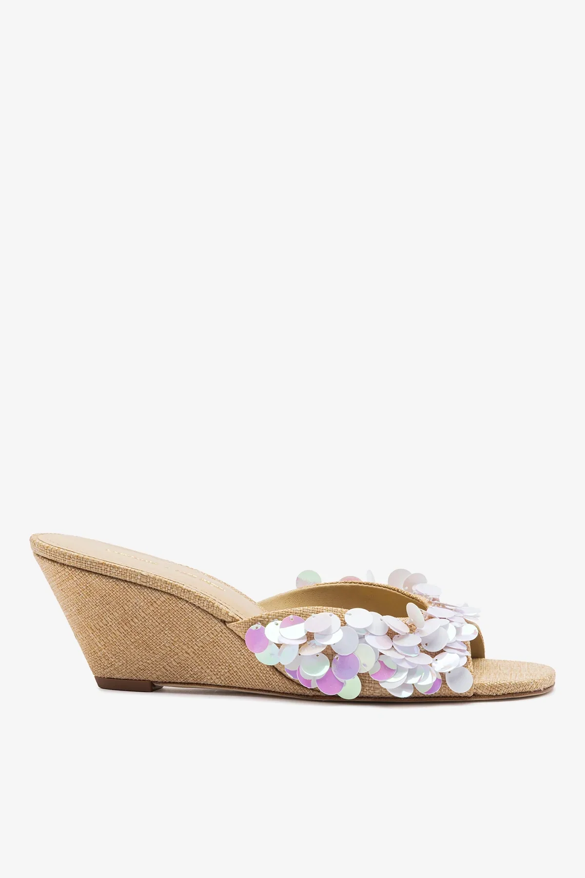 Larroudé x Ciao Lucia: Mule Anabela Madalena Ráfia Bege