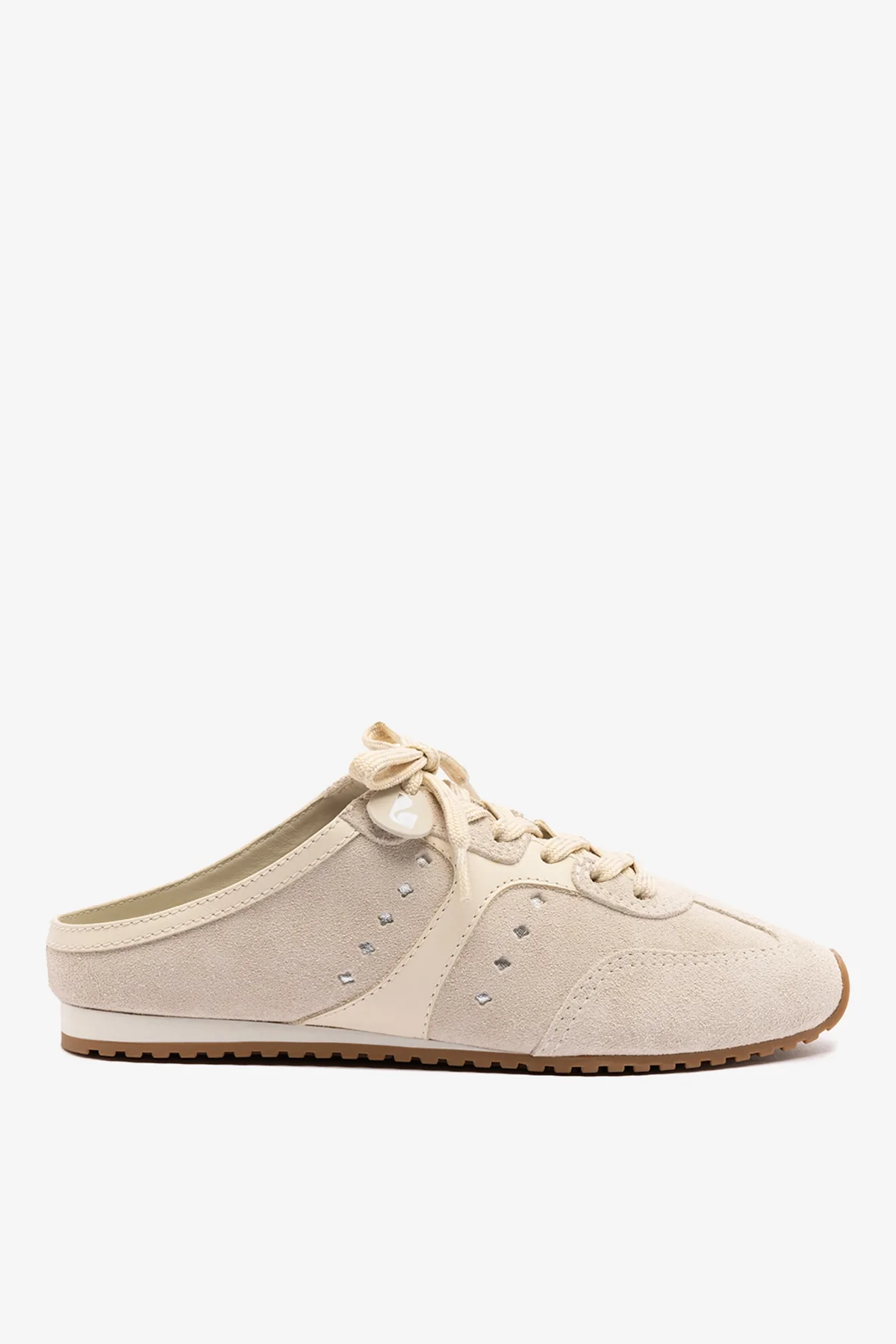 Mule Stella Camurça Cinza e Couro Off White