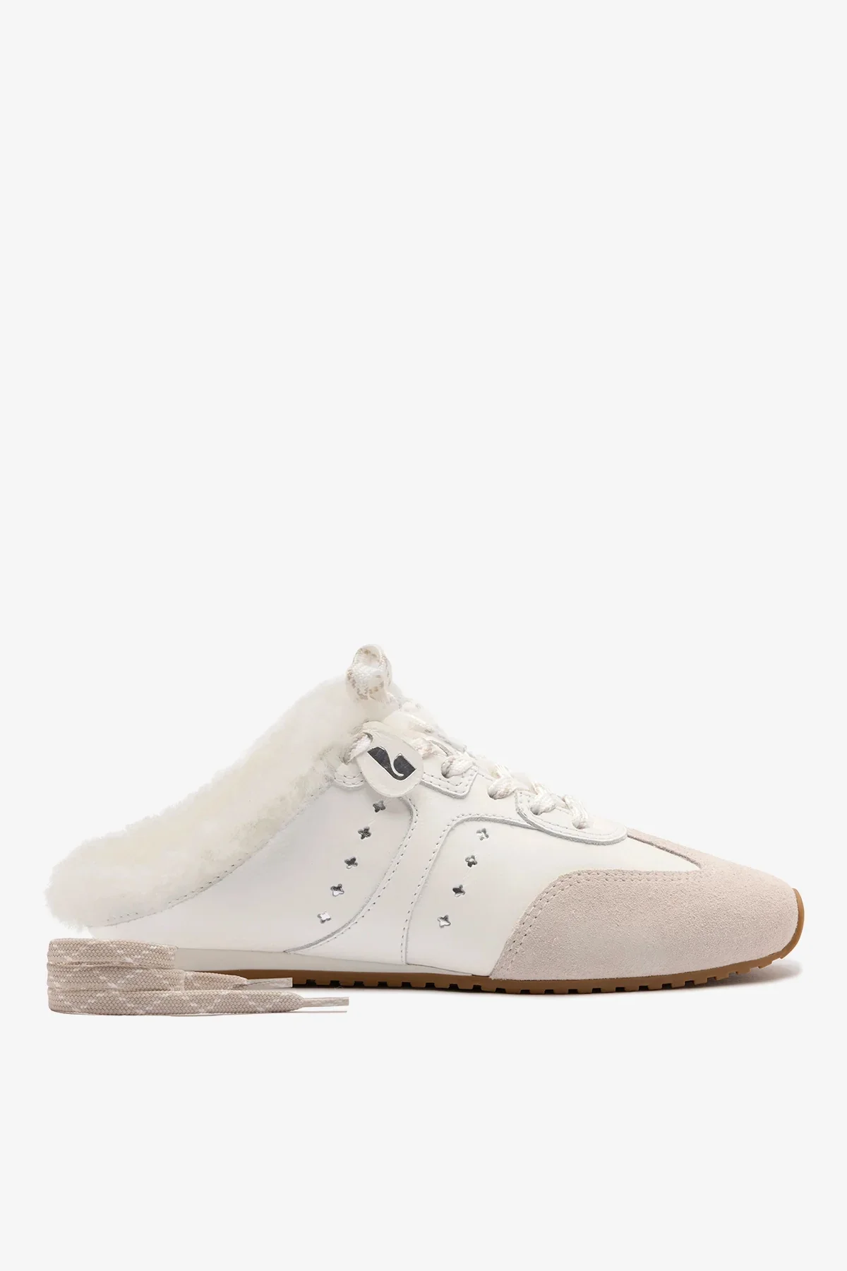 Mule Stella Couro Branco Camurça Cinza e Lã Branco - Image 4
