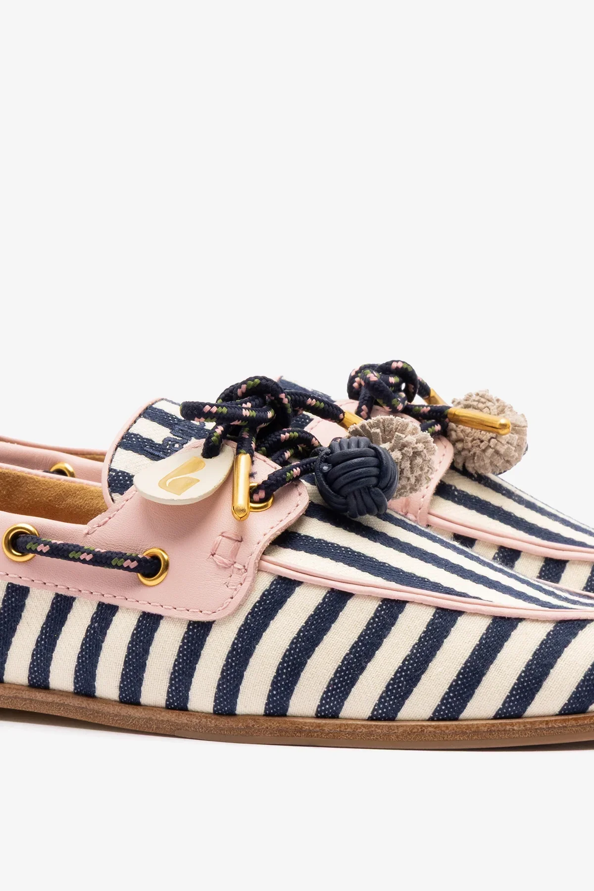 Mocassim Boat Shoe Cyprus Lona Listrada Azul e Couro Rosa - Image 4
