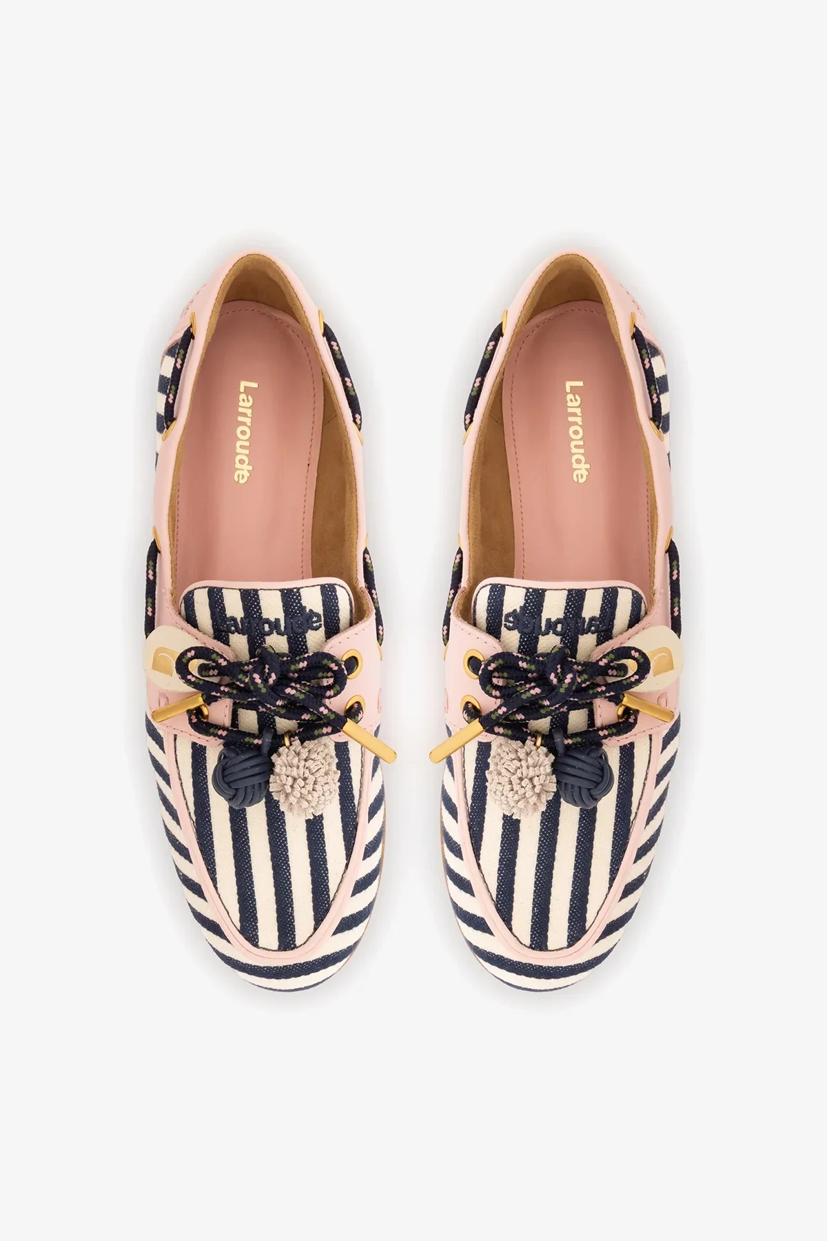 Mocassim Boat Shoe Cyprus Lona Listrada Azul e Couro Rosa - Image 6