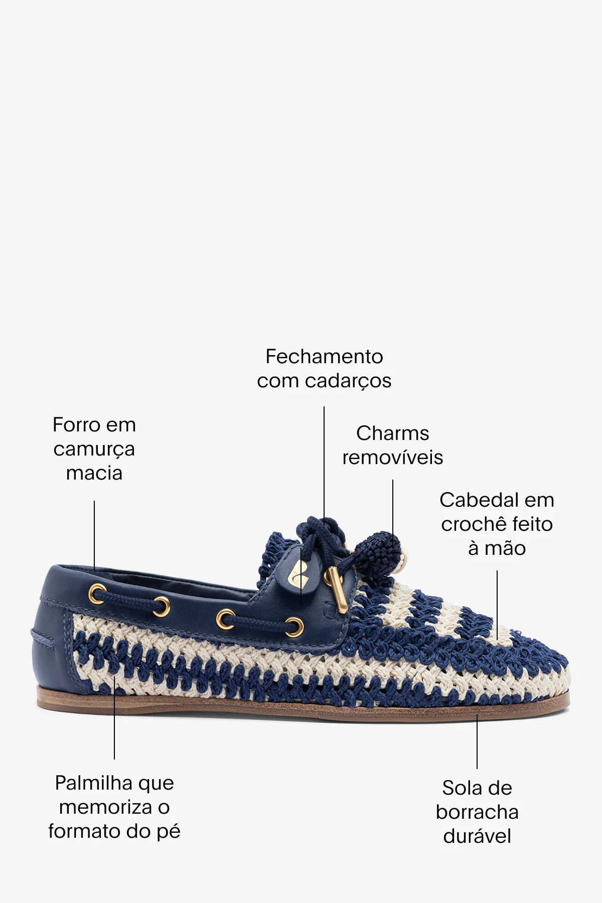 Mocassim Boat Shoe Cyprus Crochê e Couro Azul - Image 5