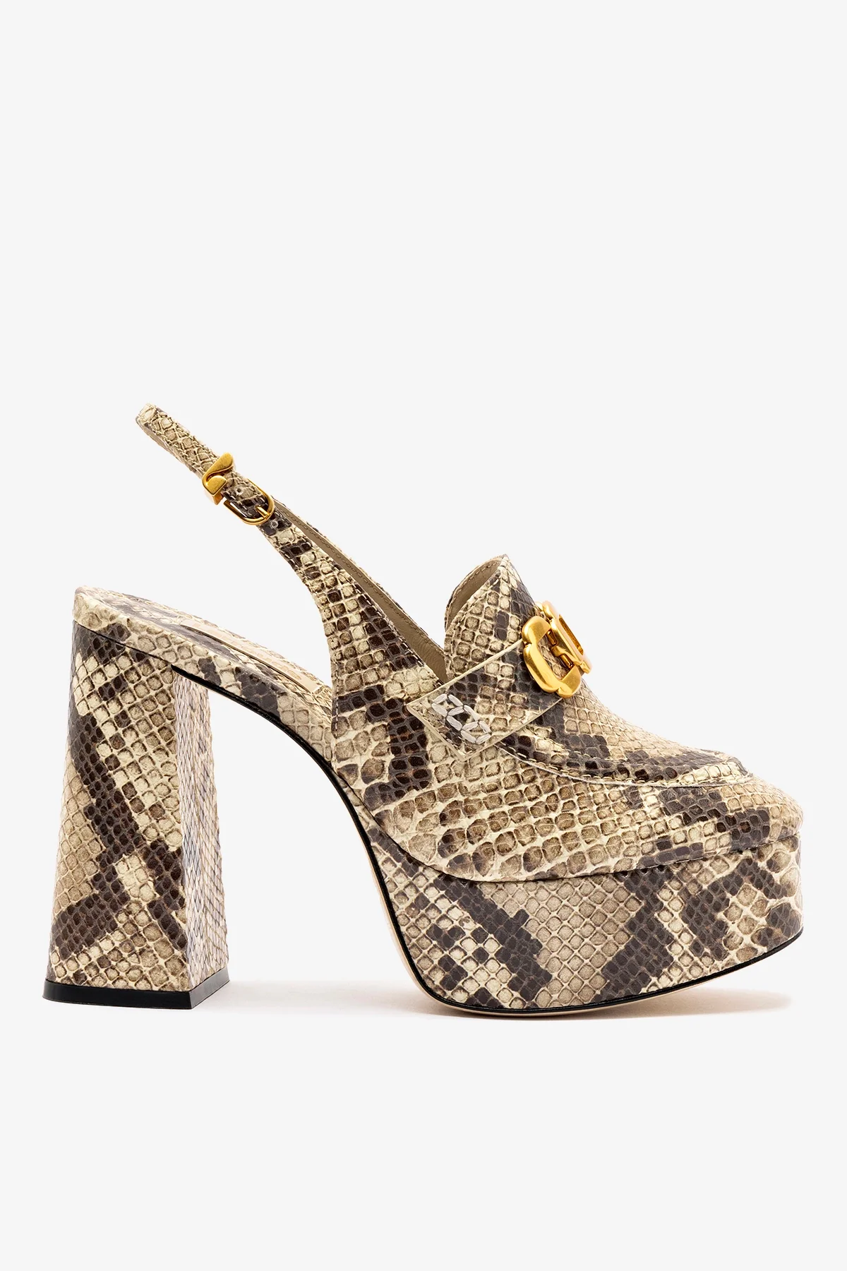 Slingback Plataforma Harrington Hi Couro Cobra Bege