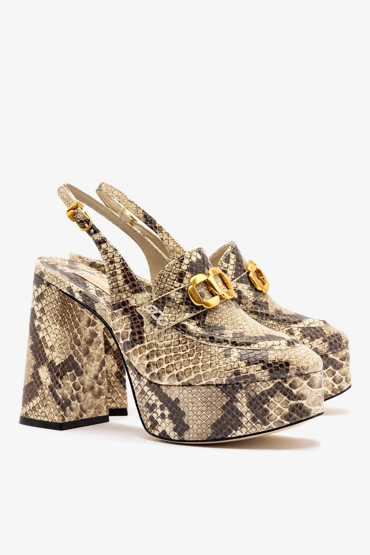 Slingback Plataforma Harrington Hi Couro Cobra Bege - Image 3