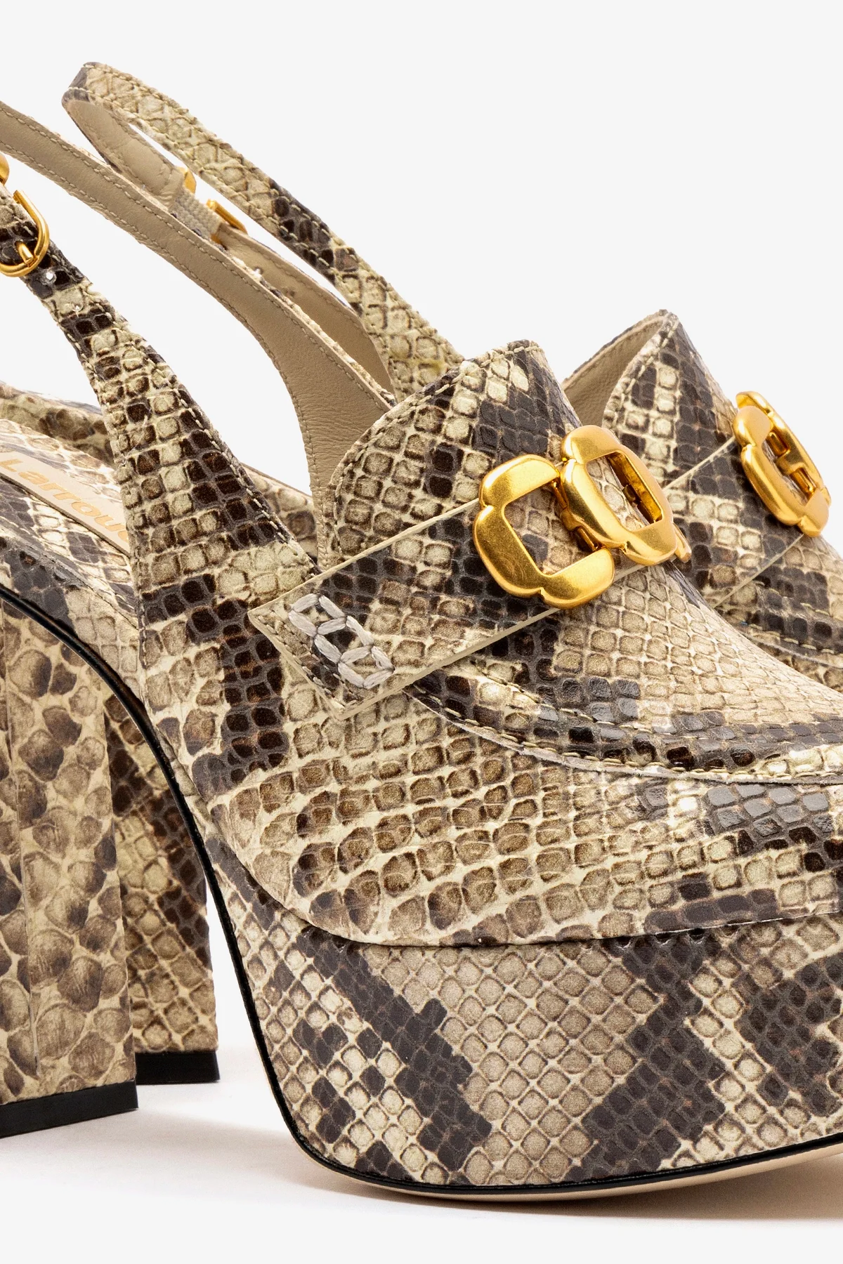 Slingback Plataforma Harrington Hi Couro Cobra Bege - Image 4