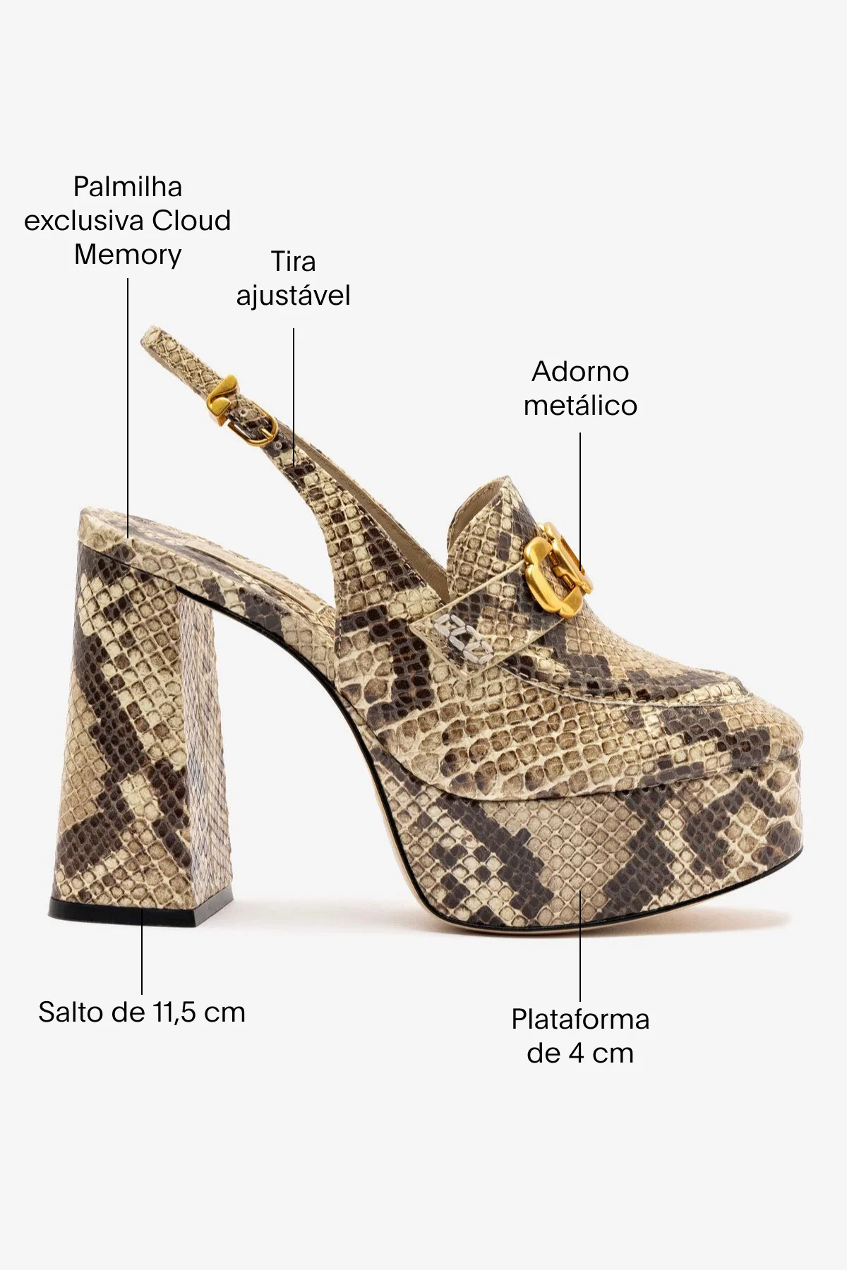 Slingback Plataforma Harrington Hi Couro Cobra Bege - Image 5
