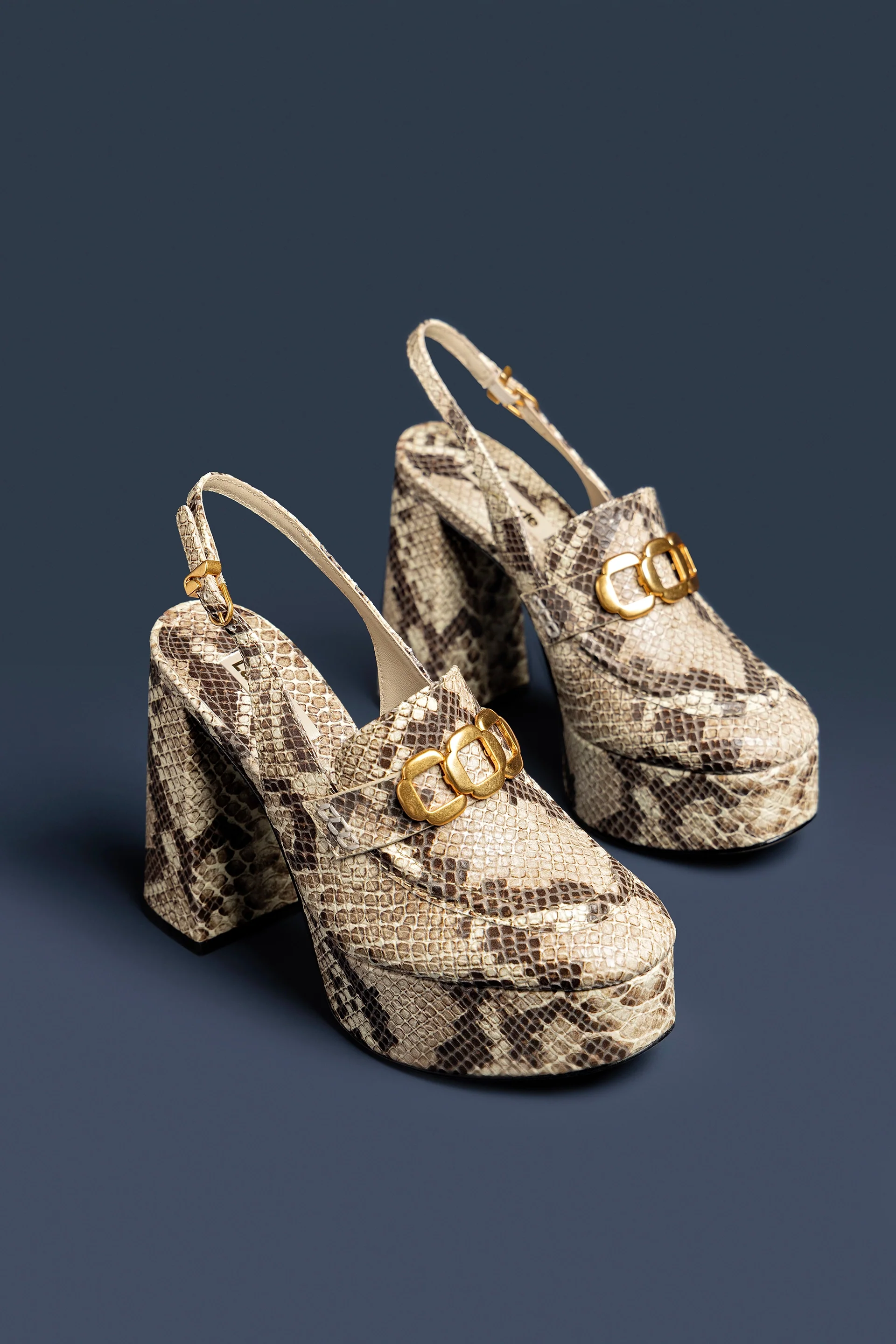 Slingback Plataforma Harrington Hi Couro Cobra Bege - Image 6