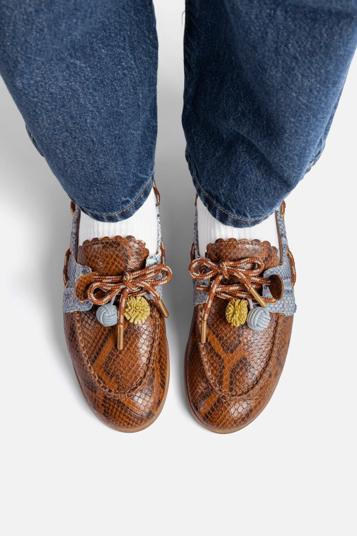 Mocassim Boat Shoe Cyprus Couro Cobra Marrom, Azul e Amarelo - Image 2