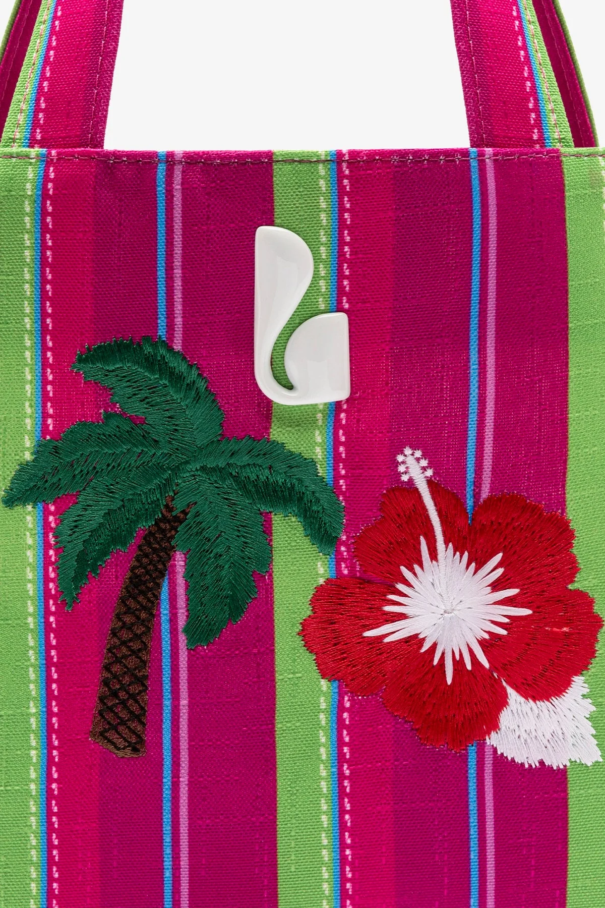 Bolsa Tote Bag Poppy Mini Ráfia Listrada Rosa e Verde - Image 4