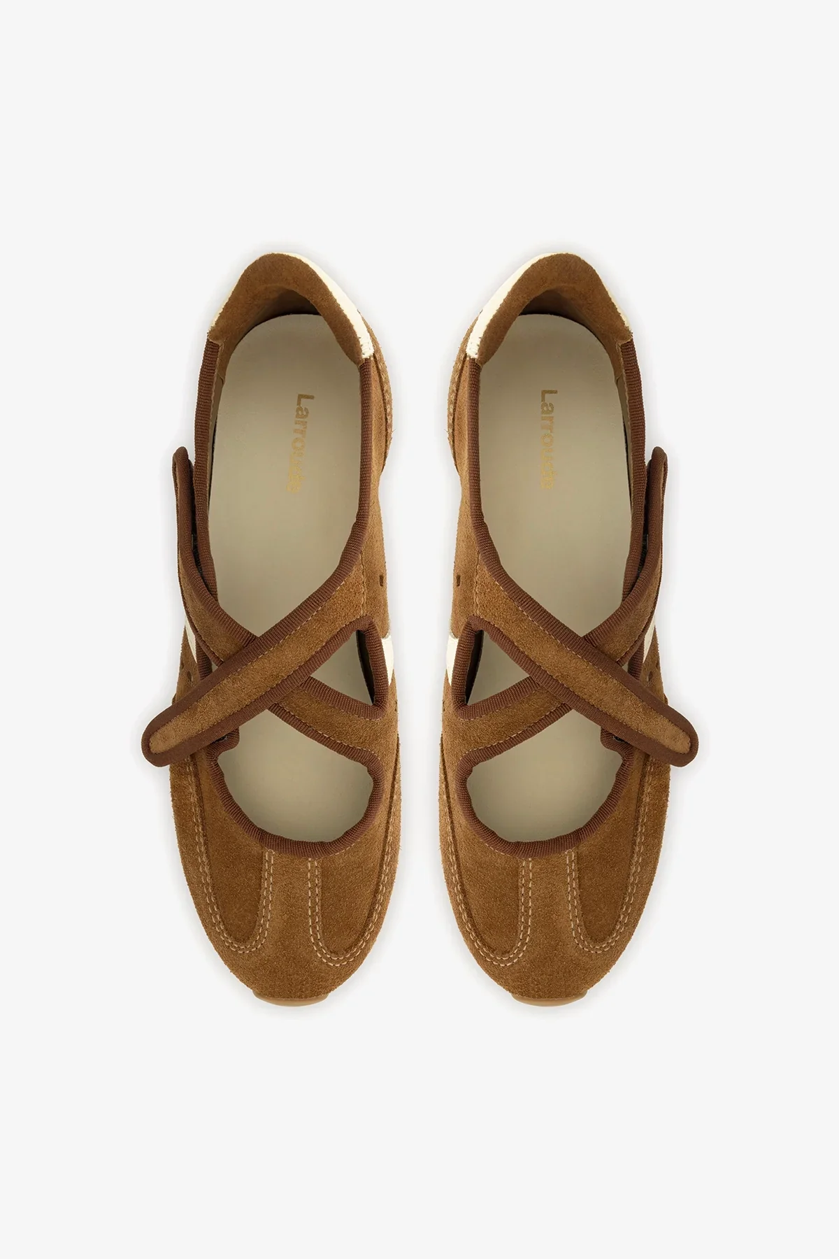 Flat Stella Ballerina Camurça Marrom e Couro Off White - Image 7